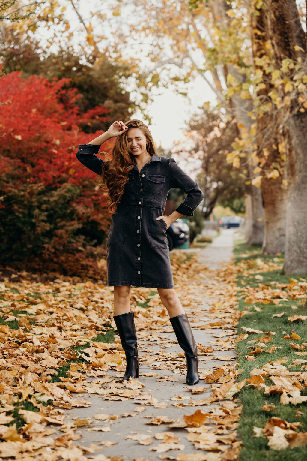 THE MAE DENIM DRESS - BLACK WASH