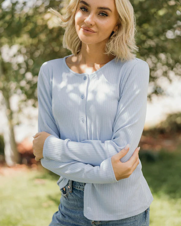 POINTELLE BUTTON CARDIGAN - PERIWINKLE
