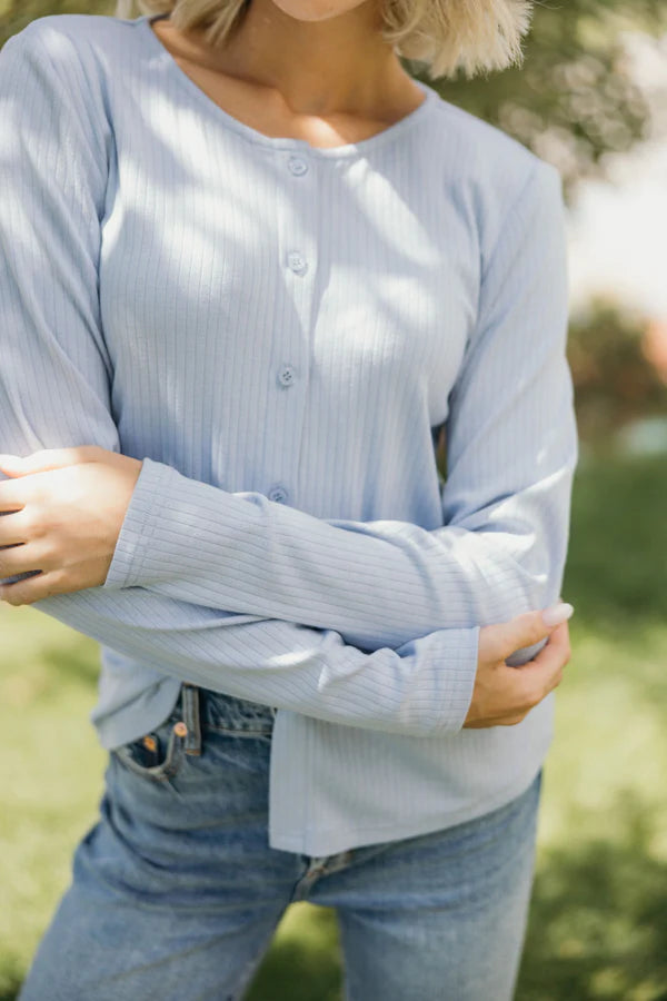 POINTELLE BUTTON CARDIGAN - PERIWINKLE