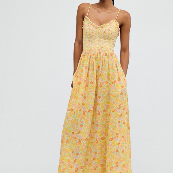 FREE PEOPLE SWEET NOTHINGS MIDI DRESS - LEMON ICING COMBO