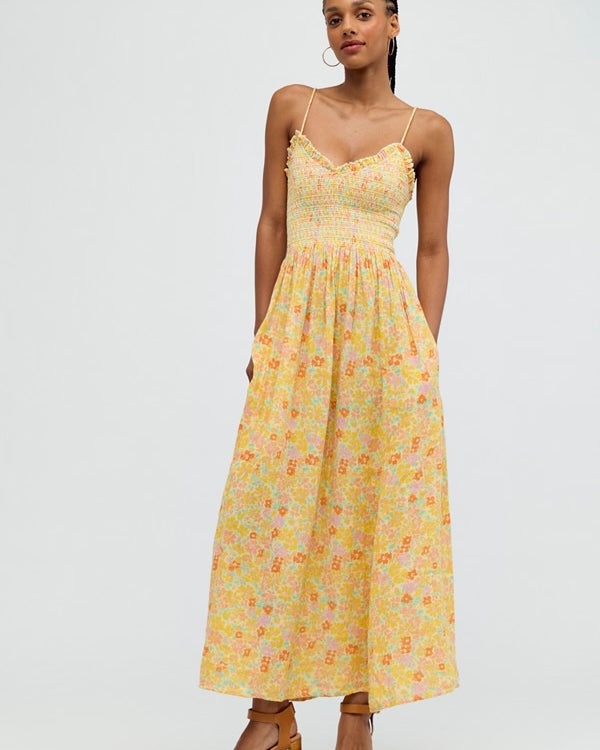 FREE PEOPLE SWEET NOTHINGS MIDI DRESS - LEMON ICING COMBO