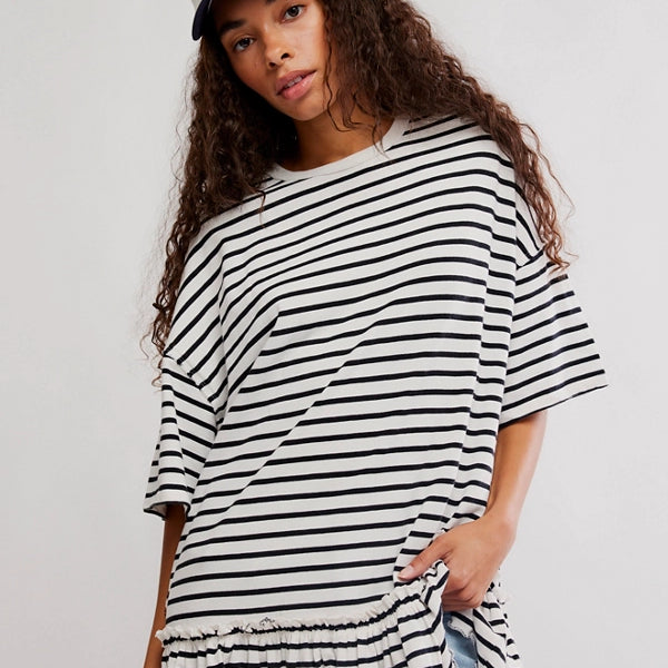 FREE PEOPLE WHY YES STRIPED TEE - BLACK + WHITE COMBO