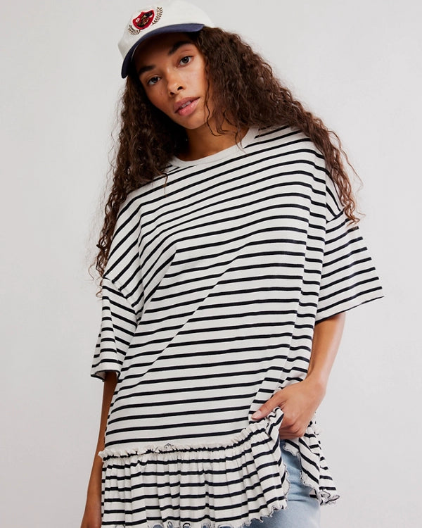 FREE PEOPLE WHY YES STRIPED TEE - BLACK + WHITE COMBO