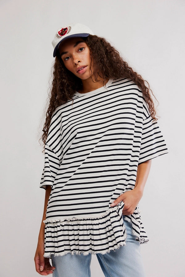FREE PEOPLE WHY YES STRIPED TEE - BLACK + WHITE COMBO