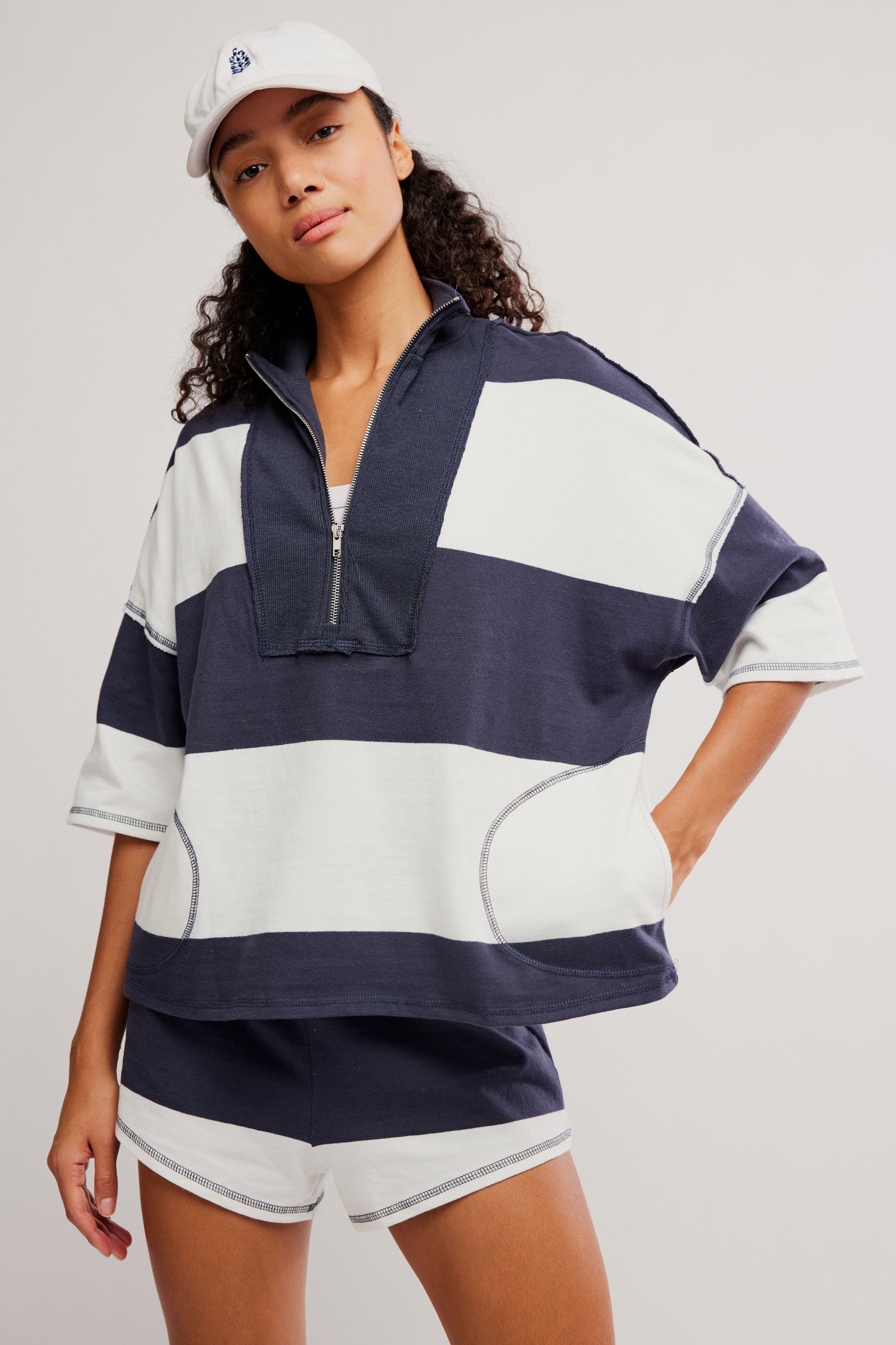 FREE PEOPLE RETRO RUGBY SHORTS SET - NAVY COMBO