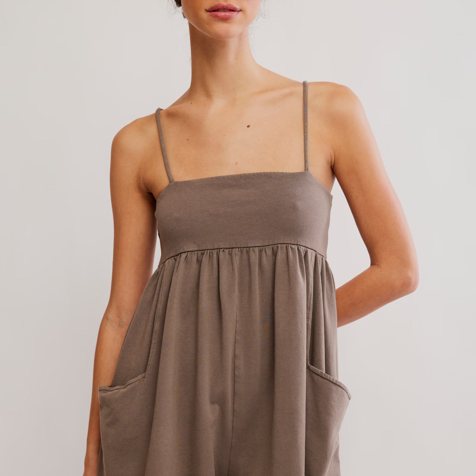 FREE PEOPLE HOT SHOT STRAPPY ROMPER - PEWTER