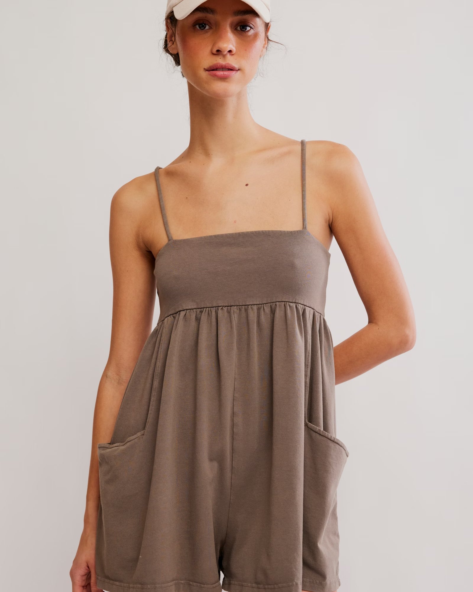 FREE PEOPLE HOT SHOT STRAPPY ROMPER - PEWTER