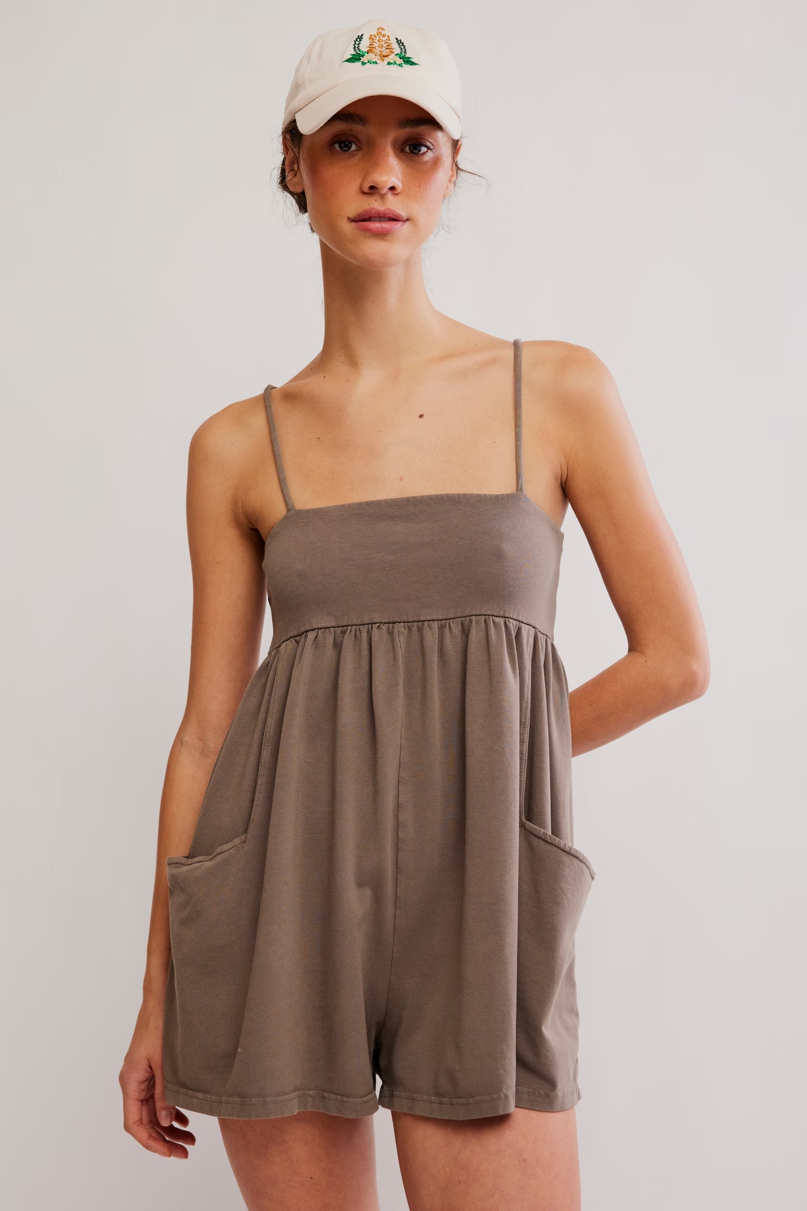 FREE PEOPLE HOT SHOT STRAPPY ROMPER - PEWTER