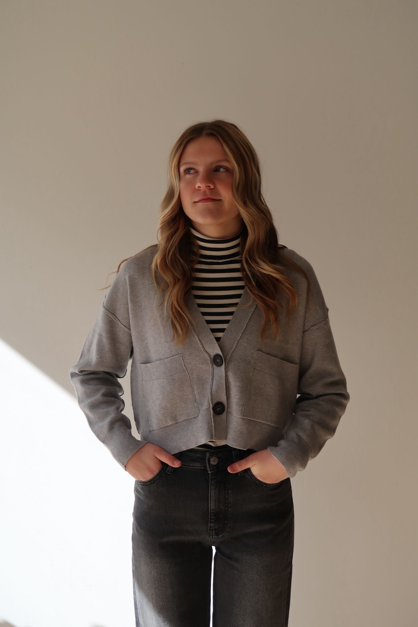 RD PATSY LONG SLEEVE CARDIGAN - GREY