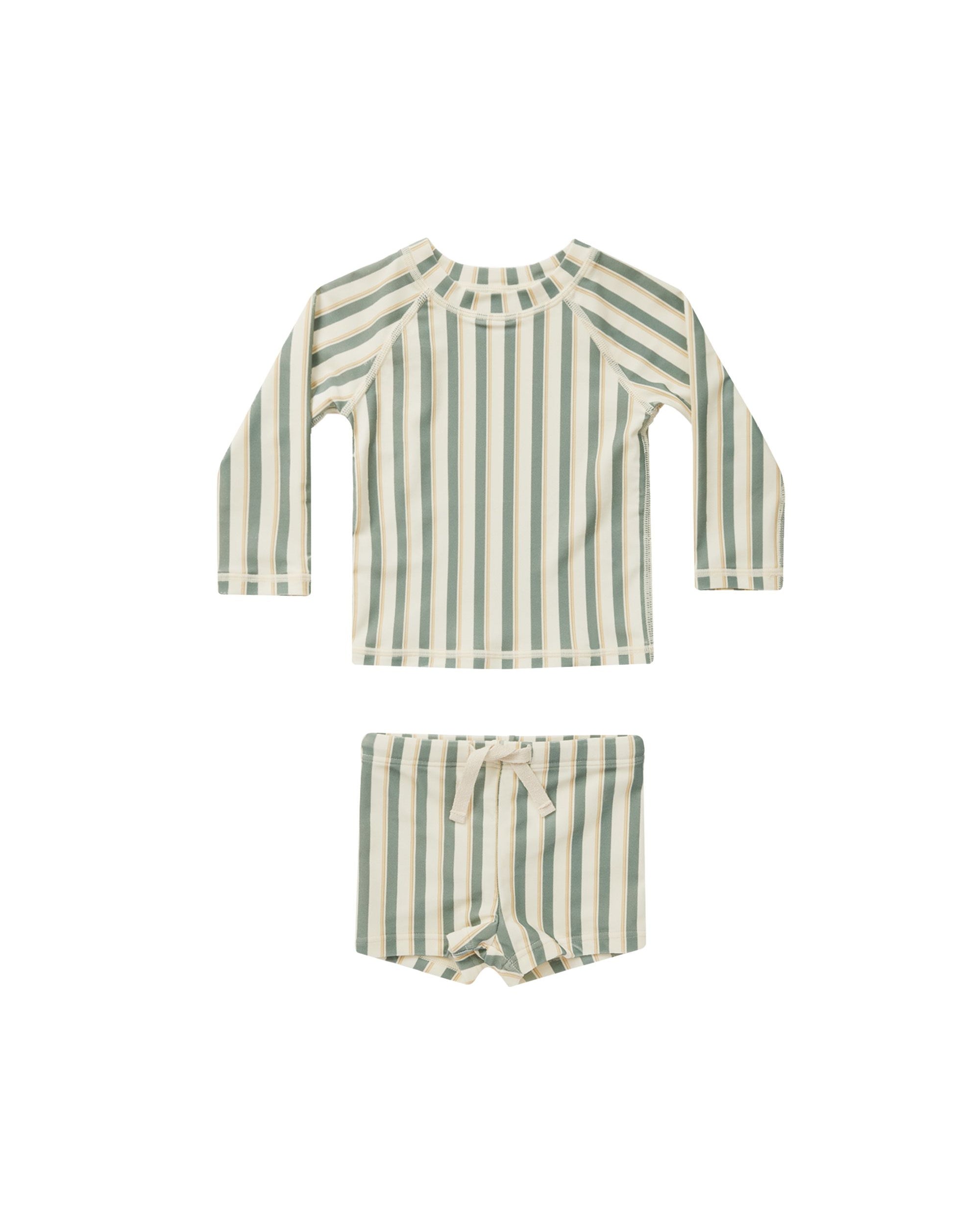 RYLEE + CRU RASHGUARD SET - AQUA STRIPE