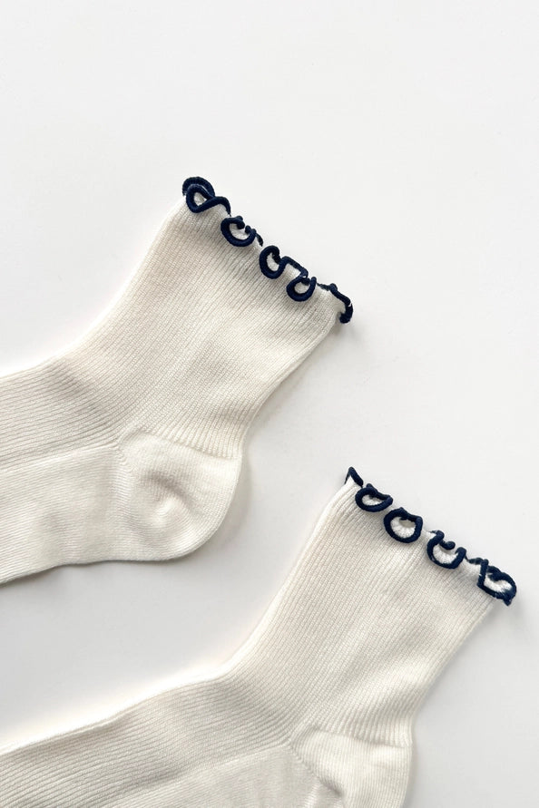 LE BON SHOPPE RUFFLED MODAL SOCKS - SOFT WHITE / NAVY