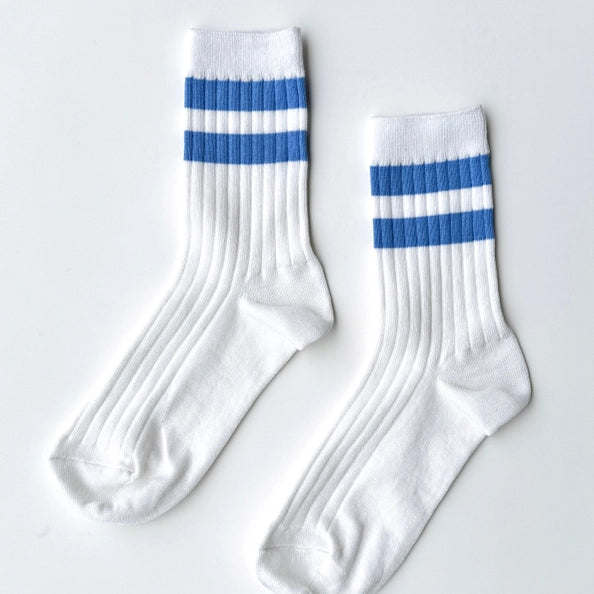 LE BON SHOPPE HER SOCKS VARSITY - WHITE PERIWINKLE