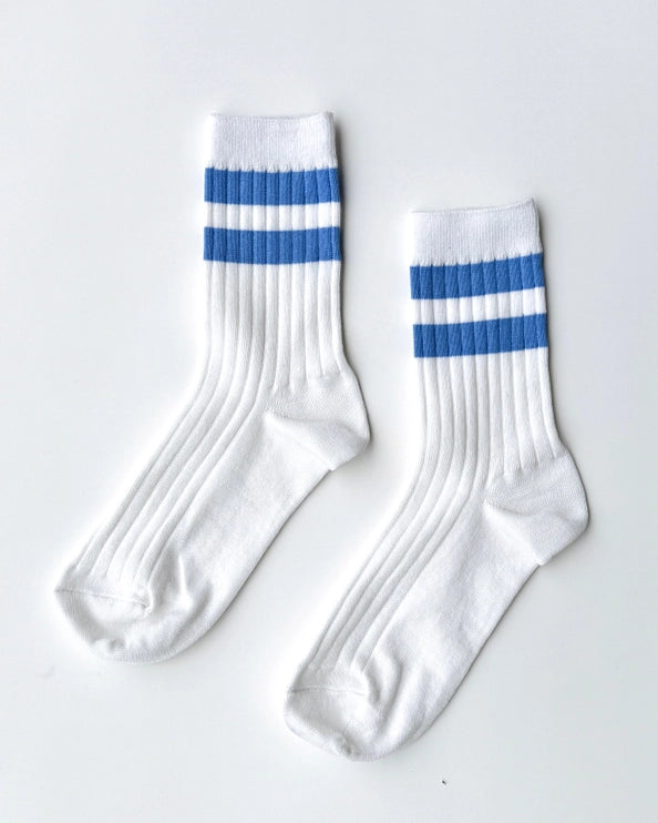LE BON SHOPPE HER SOCKS VARSITY - WHITE PERIWINKLE