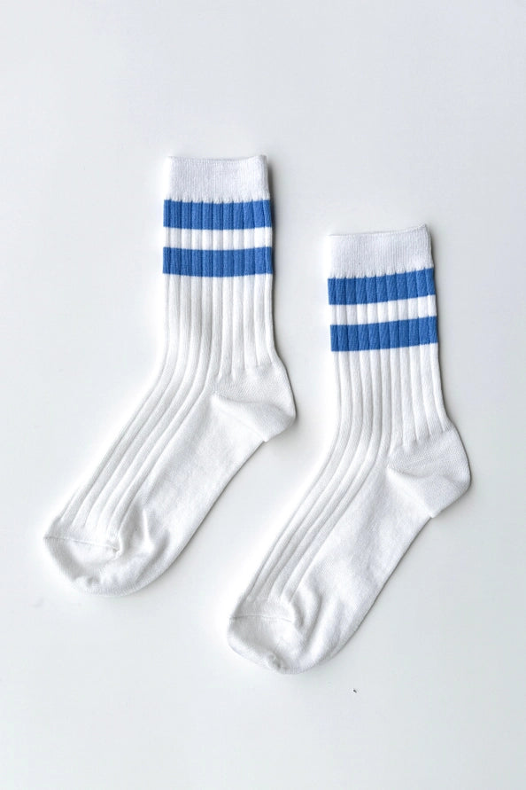 LE BON SHOPPE HER SOCKS VARSITY - WHITE PERIWINKLE