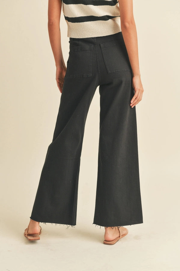 BRYNN STRETCH WIDE LEG PANTS - BLACK