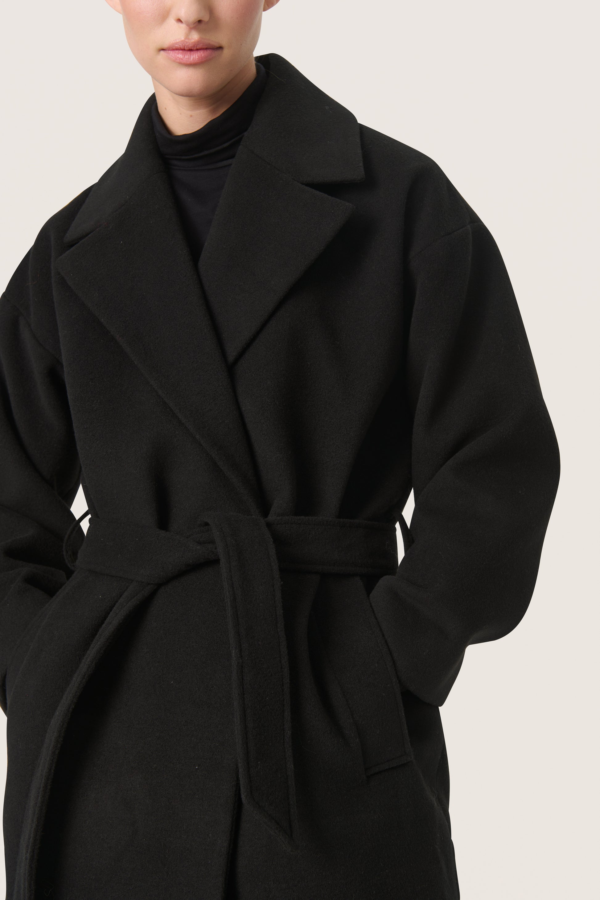SOAKED RUBIE BELTED COAT - BLACK