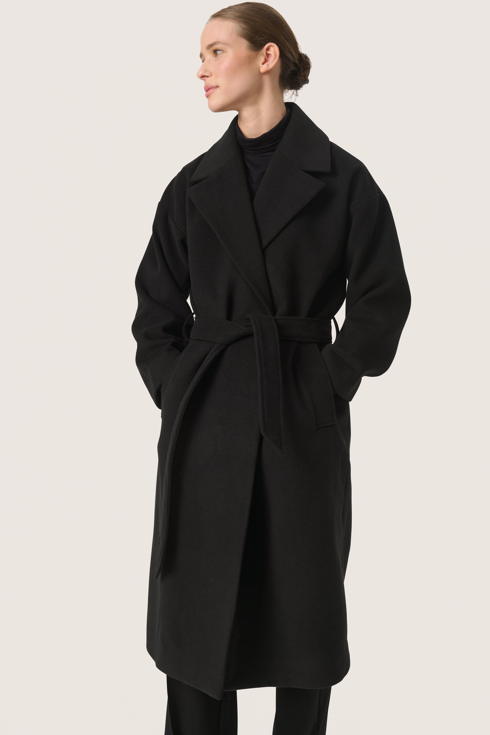 SOAKED RUBIE BELTED COAT - BLACK