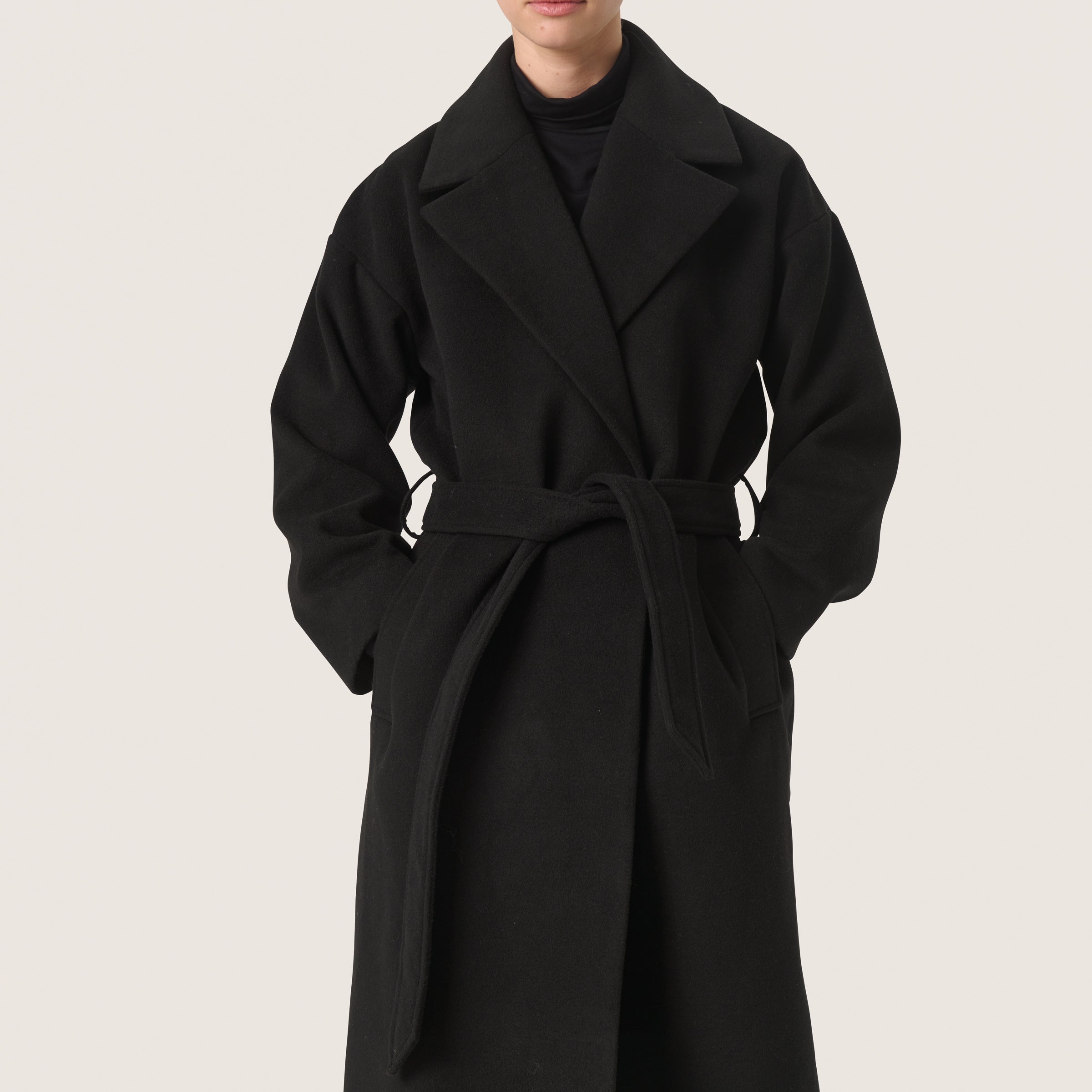 SOAKED RUBIE BELTED COAT - BLACK