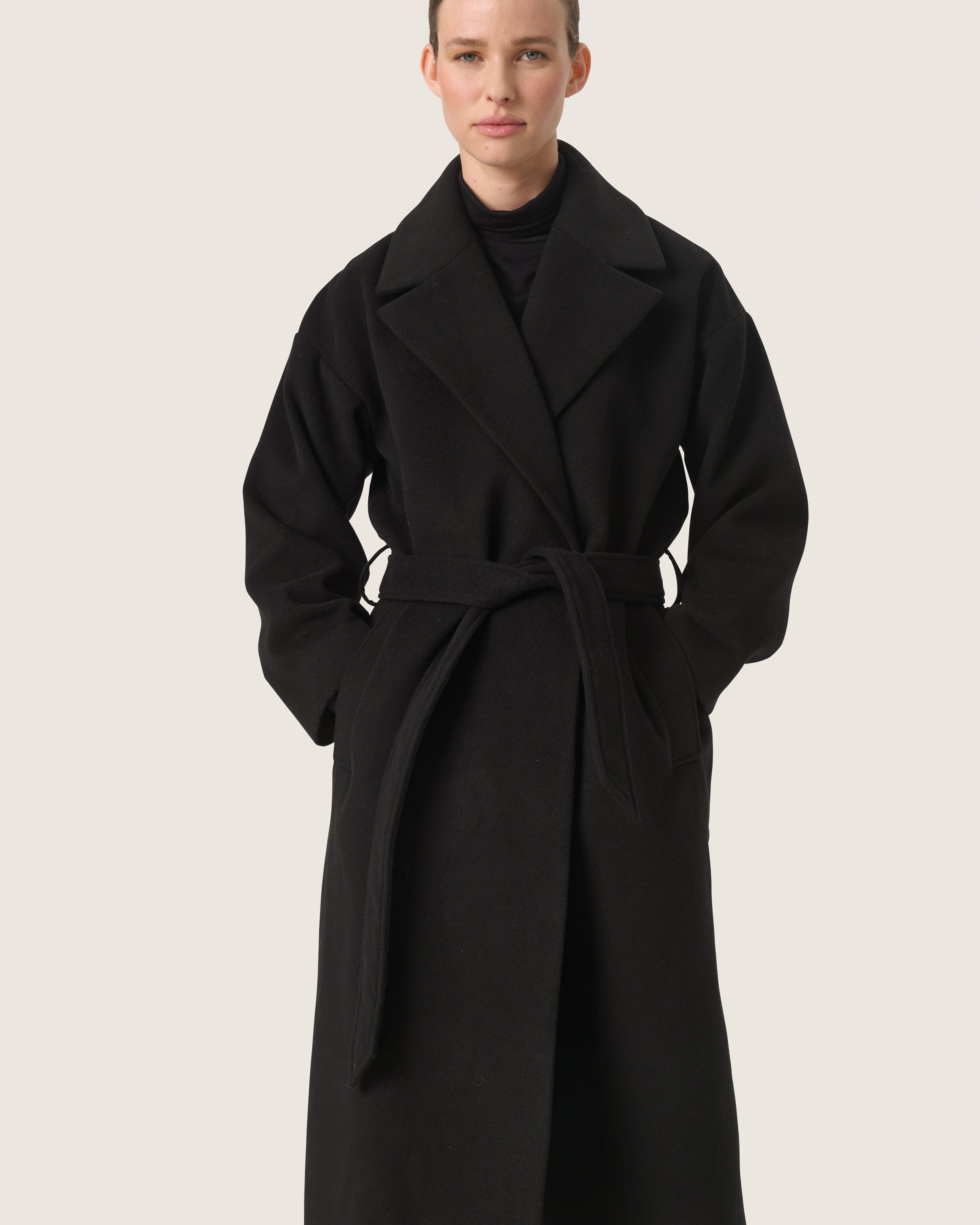 SOAKED RUBIE BELTED COAT - BLACK
