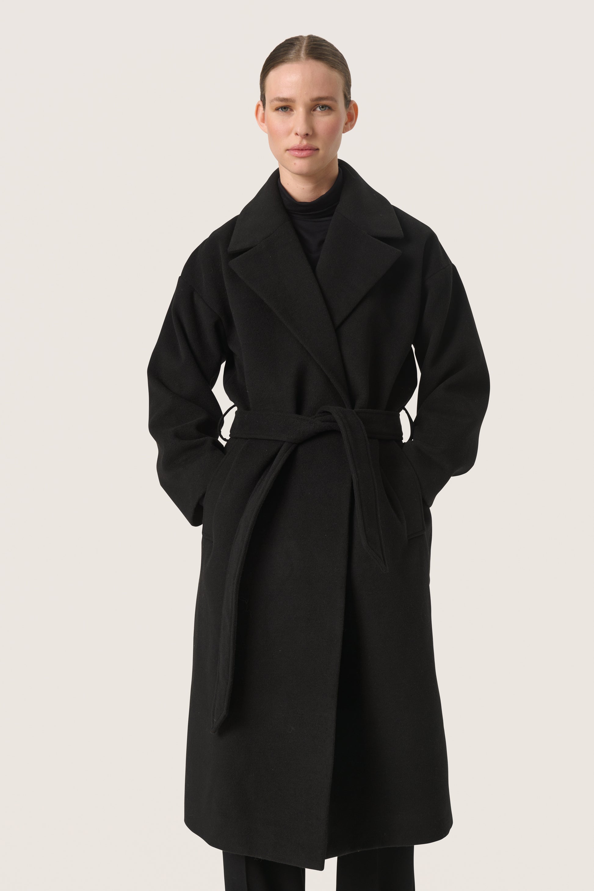 SOAKED RUBIE BELTED COAT - BLACK