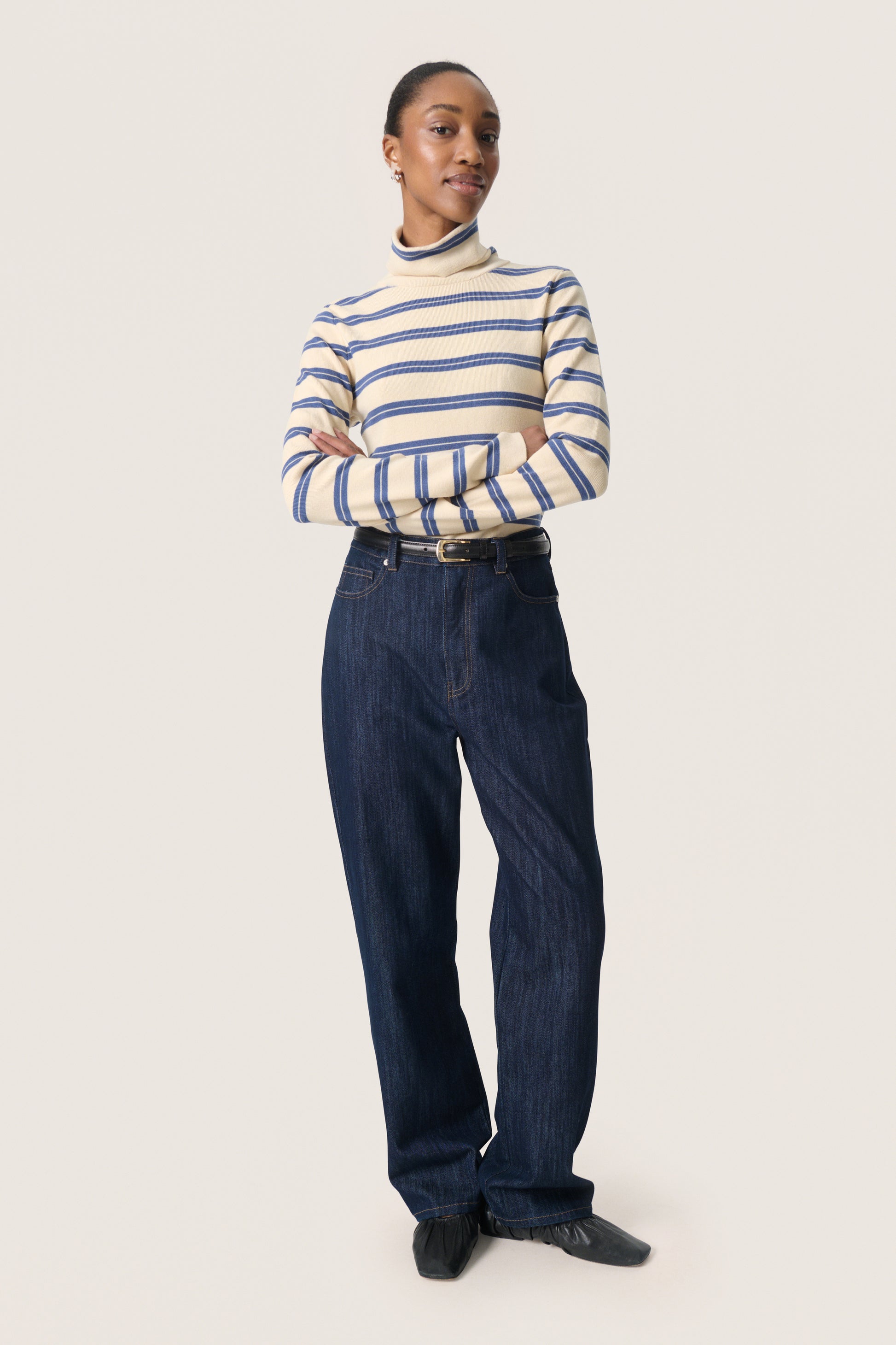 SOAKED SPINA STRIPED ROLLNECK - DOESKIN W BIJOU BLUE