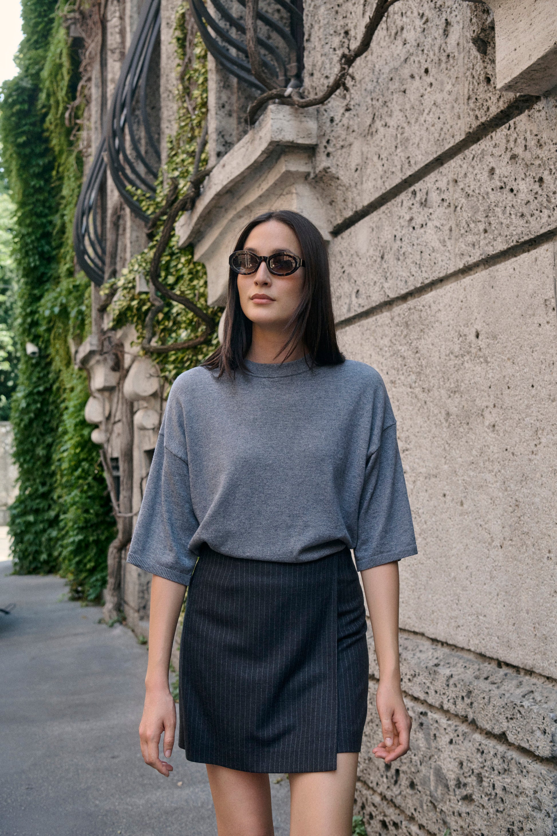 SOAKED MALODI MINI SKIRT - GREY MELANGE