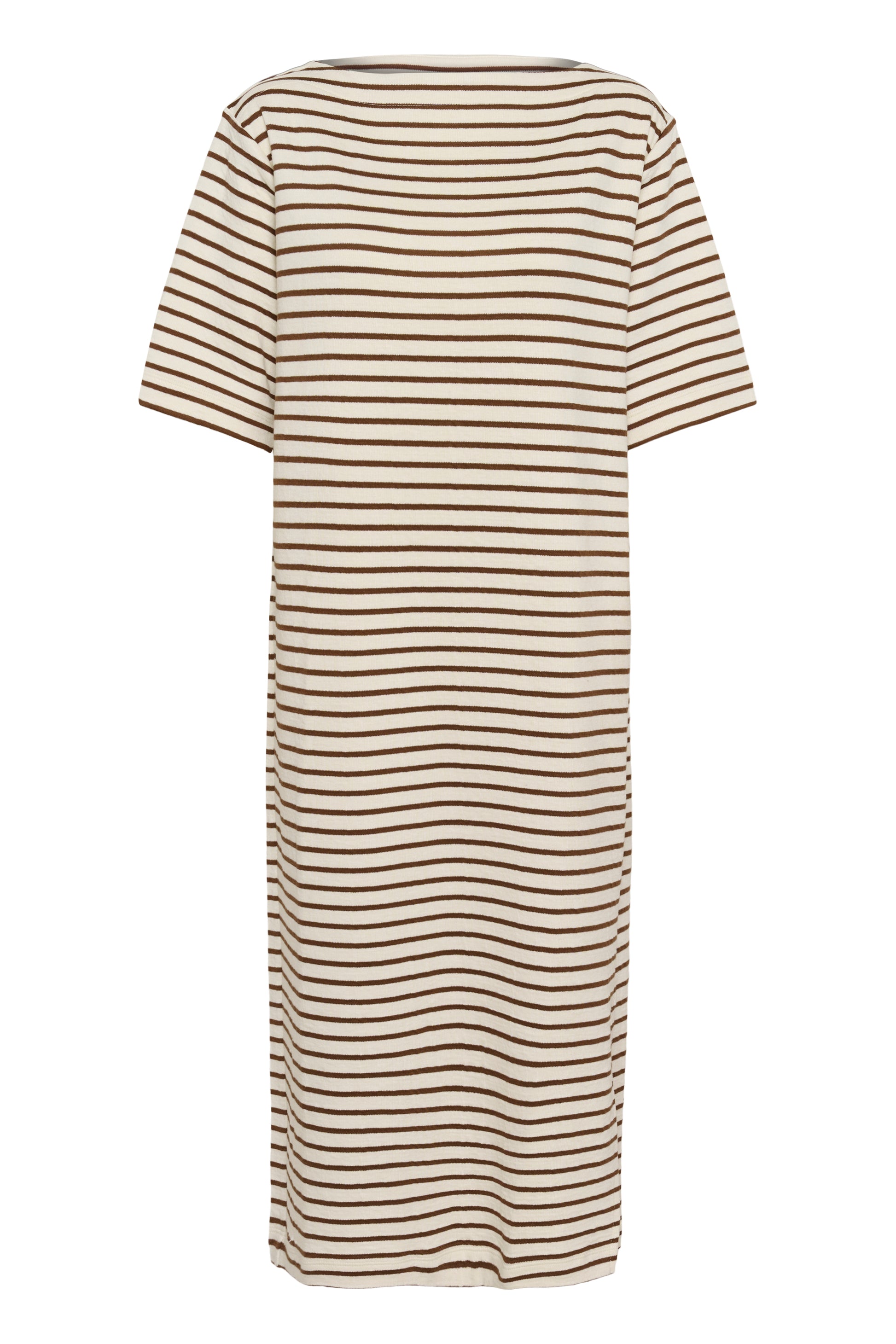 SOAKED INGINA BOATNECK DRESS - WHITE + BROWN STRIPES