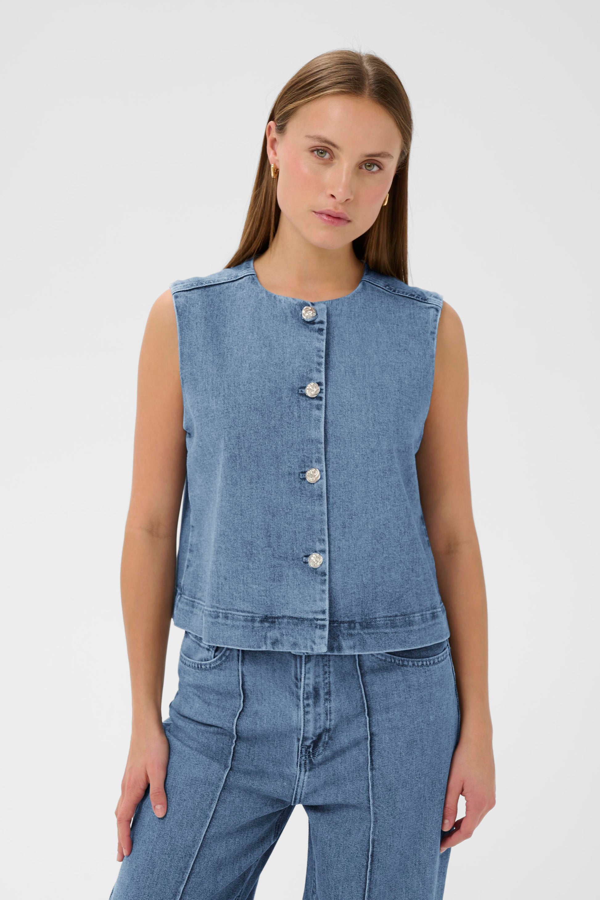 SOAKED RINATINA DENIM VEST - MEDIUM BLUE