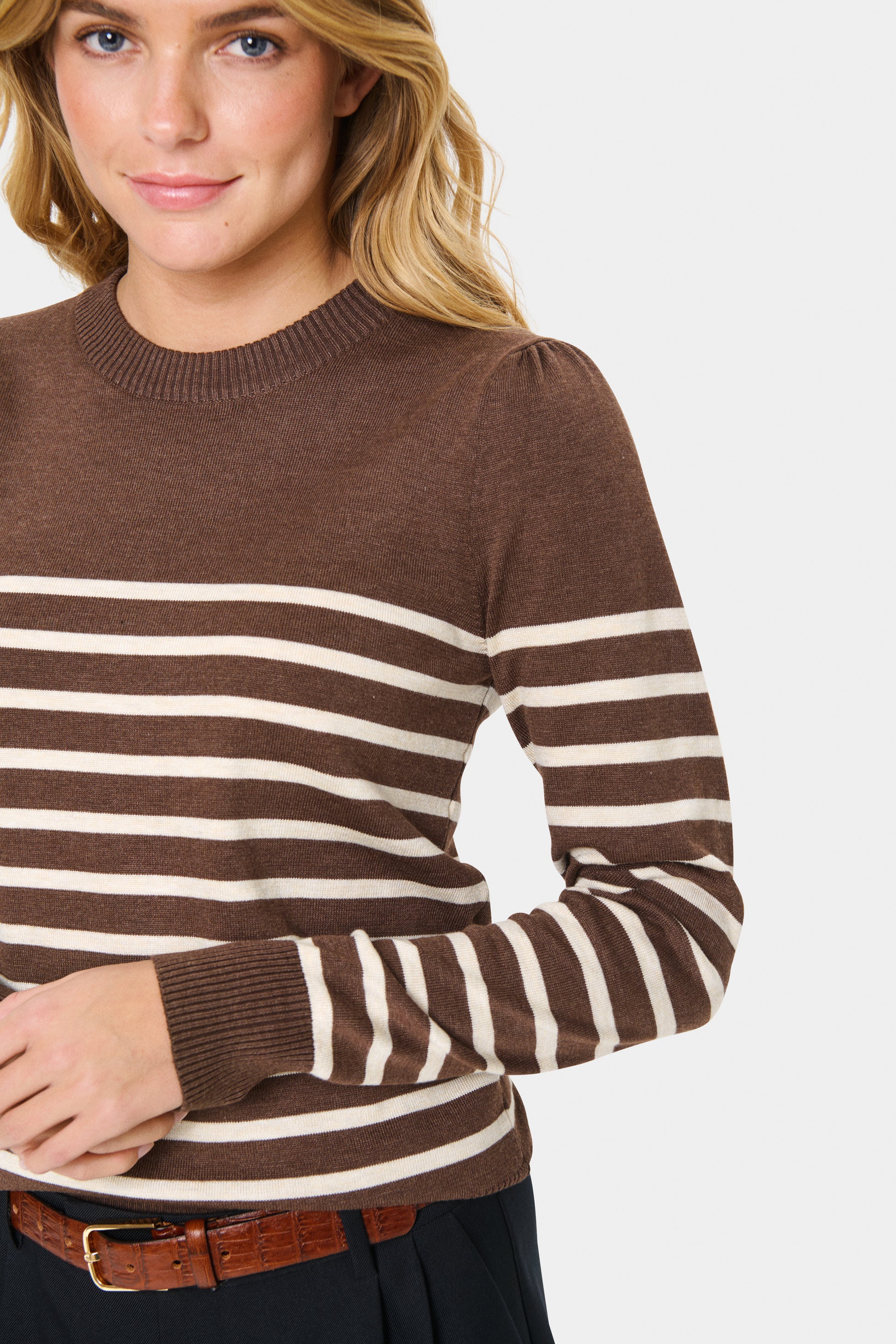 SAINT TROPEZ MILA STRIPED PULLOVER - FONDUE FUDGE - LAST SIZE XS