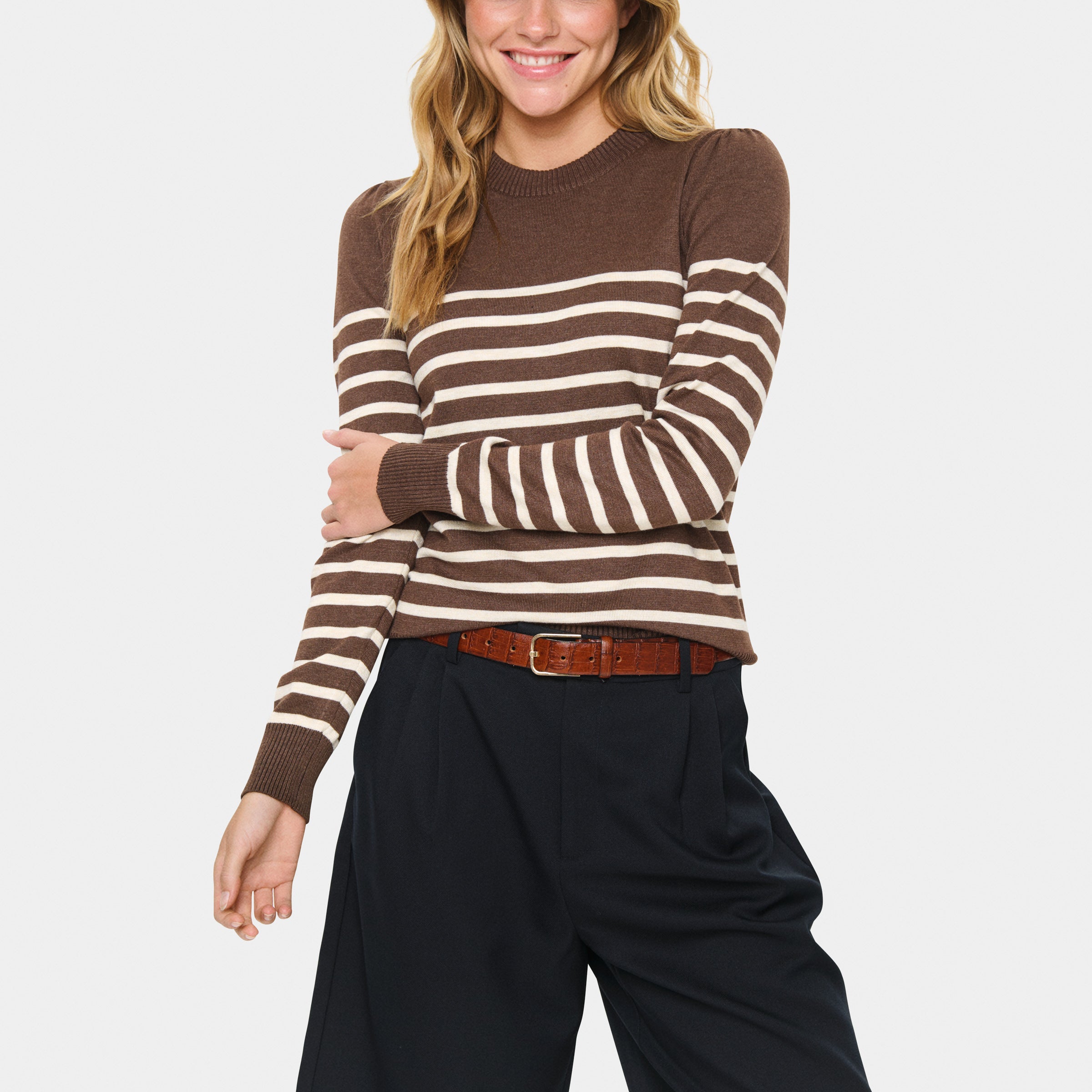 SAINT TROPEZ MILA STRIPED PULLOVER - FONDUE FUDGE - LAST SIZE XS