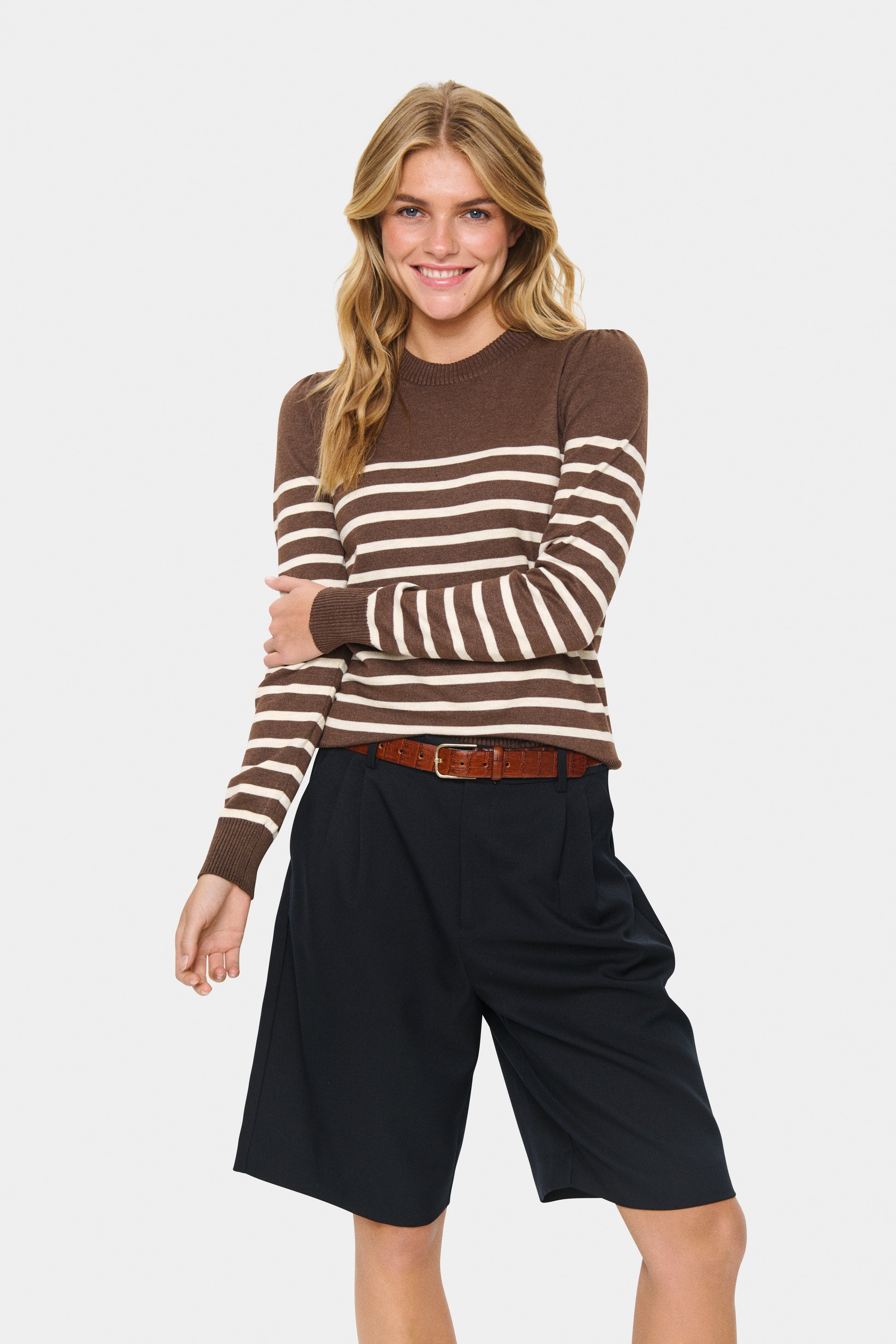 SAINT TROPEZ MILA STRIPED PULLOVER - FONDUE FUDGE - LAST SIZE XS