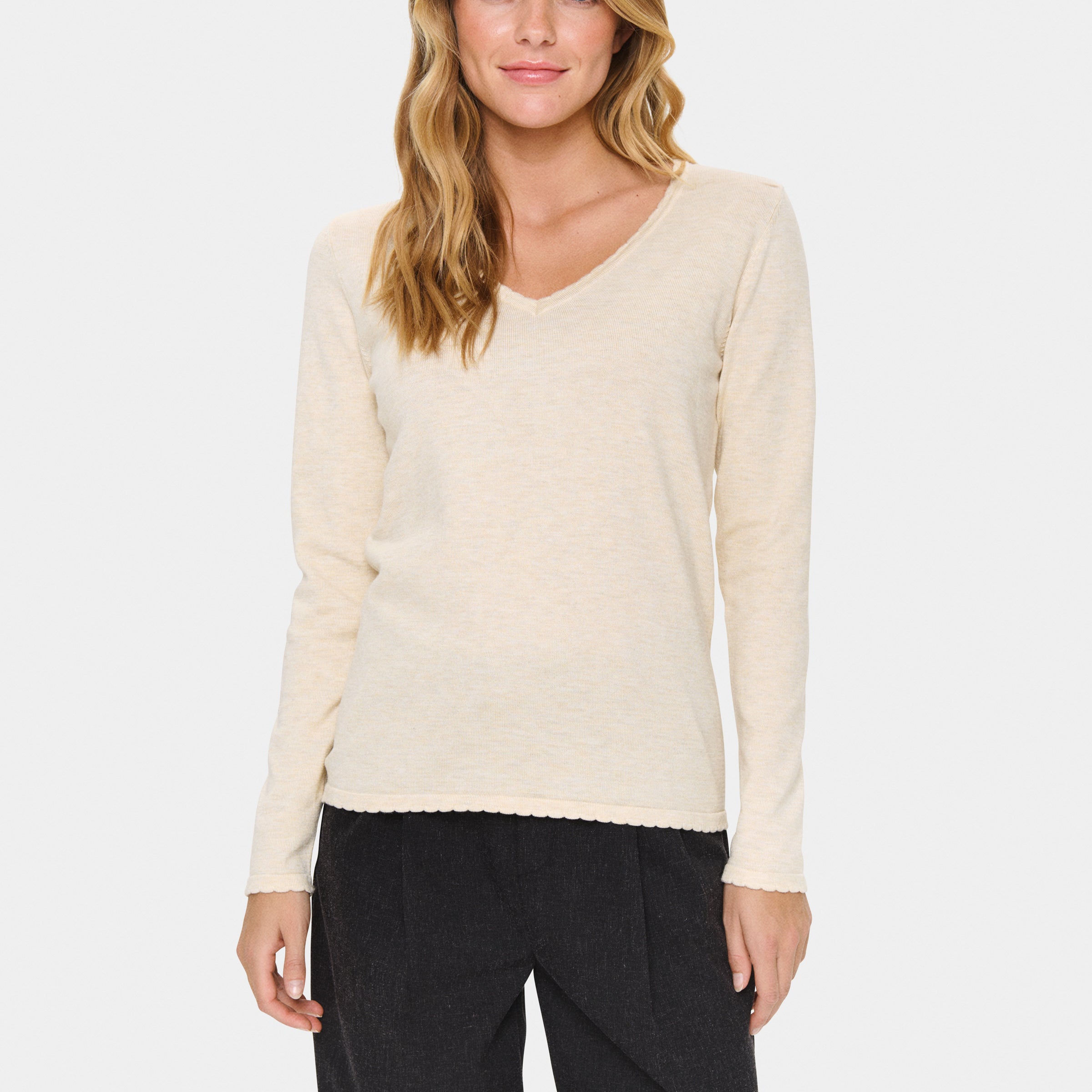SAINT TROPEZ V NECK PULLOVER - BROWN RICE MELANGE