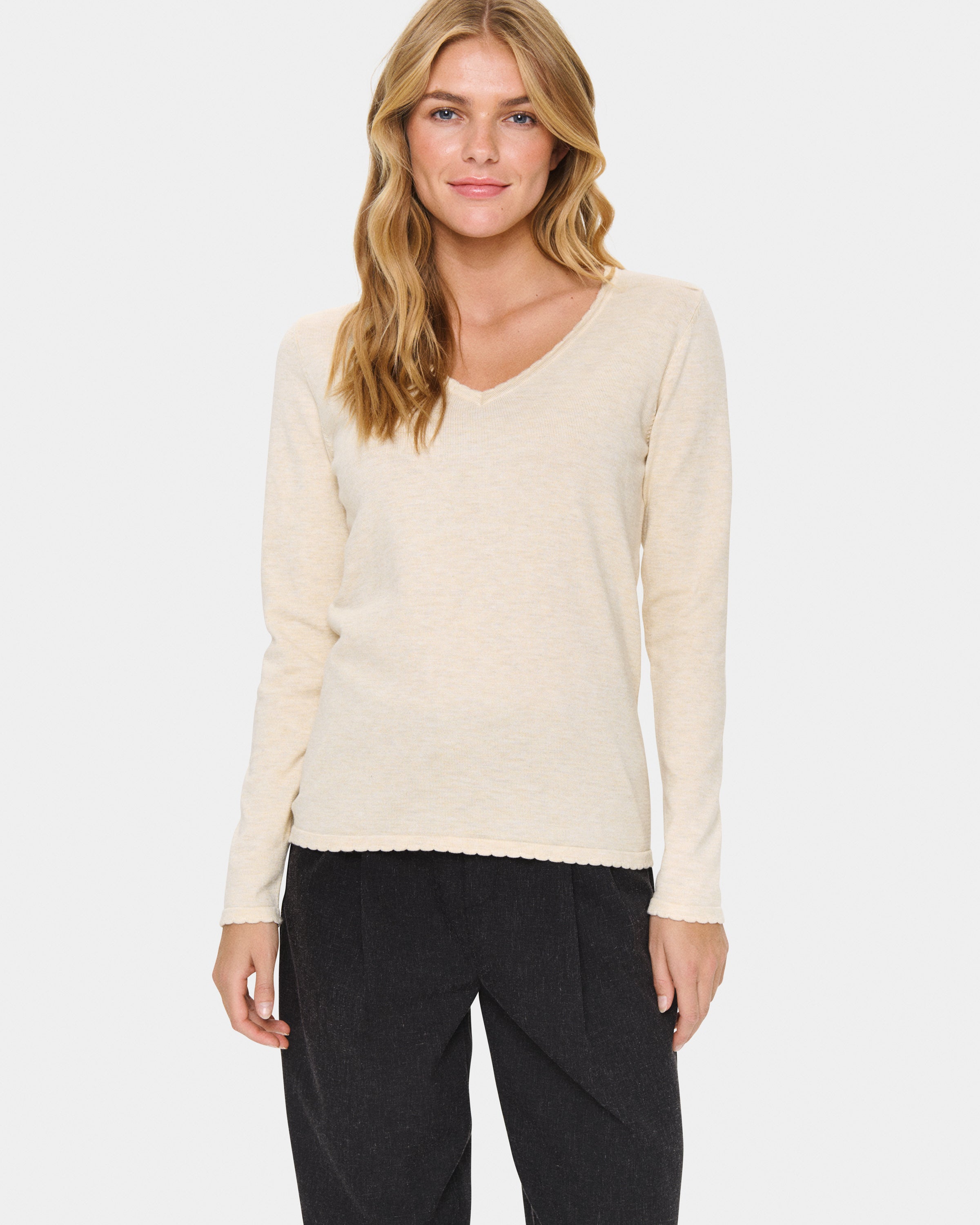 SAINT TROPEZ V NECK PULLOVER - BROWN RICE MELANGE