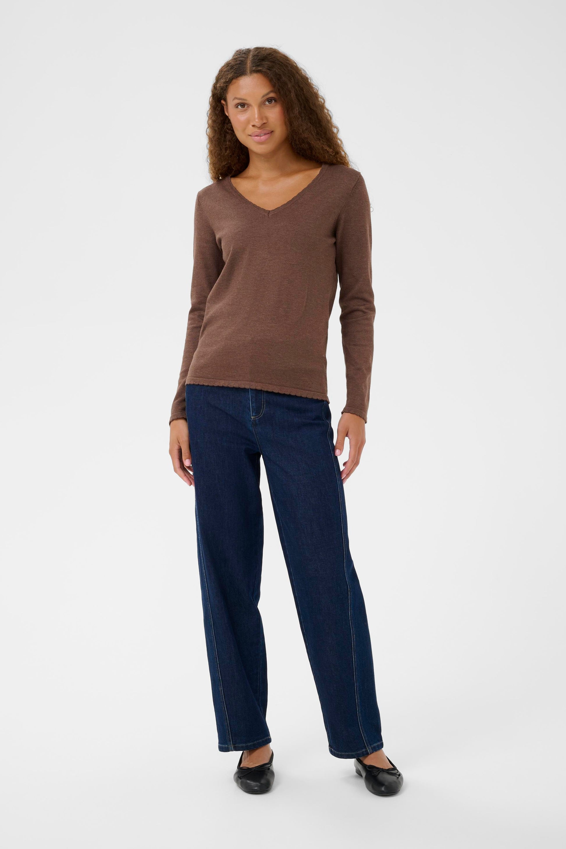 SAINT TROPEZ V NECK PULLOVER - FONDUE FUDGE