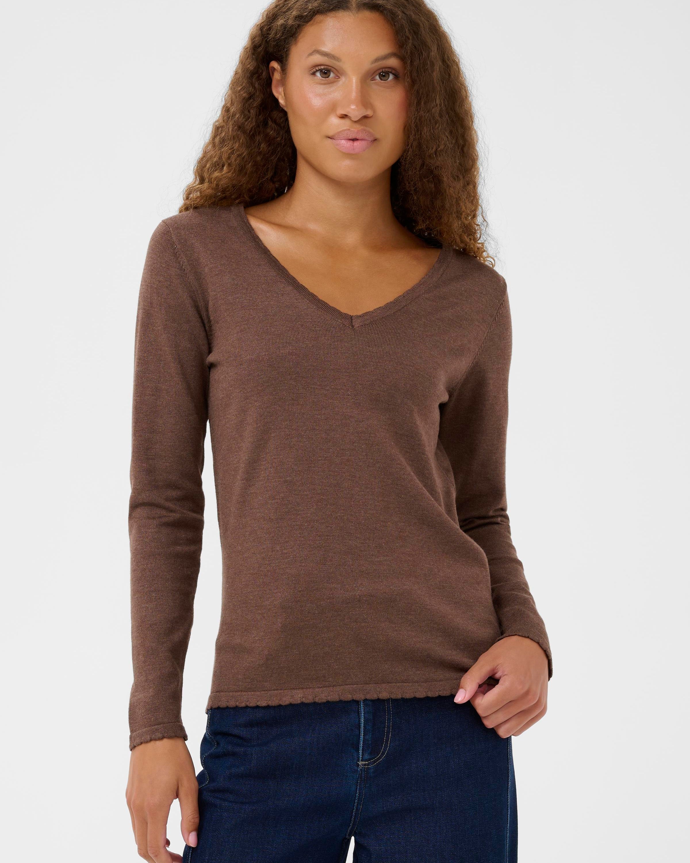 SAINT TROPEZ V NECK PULLOVER - FONDUE FUDGE