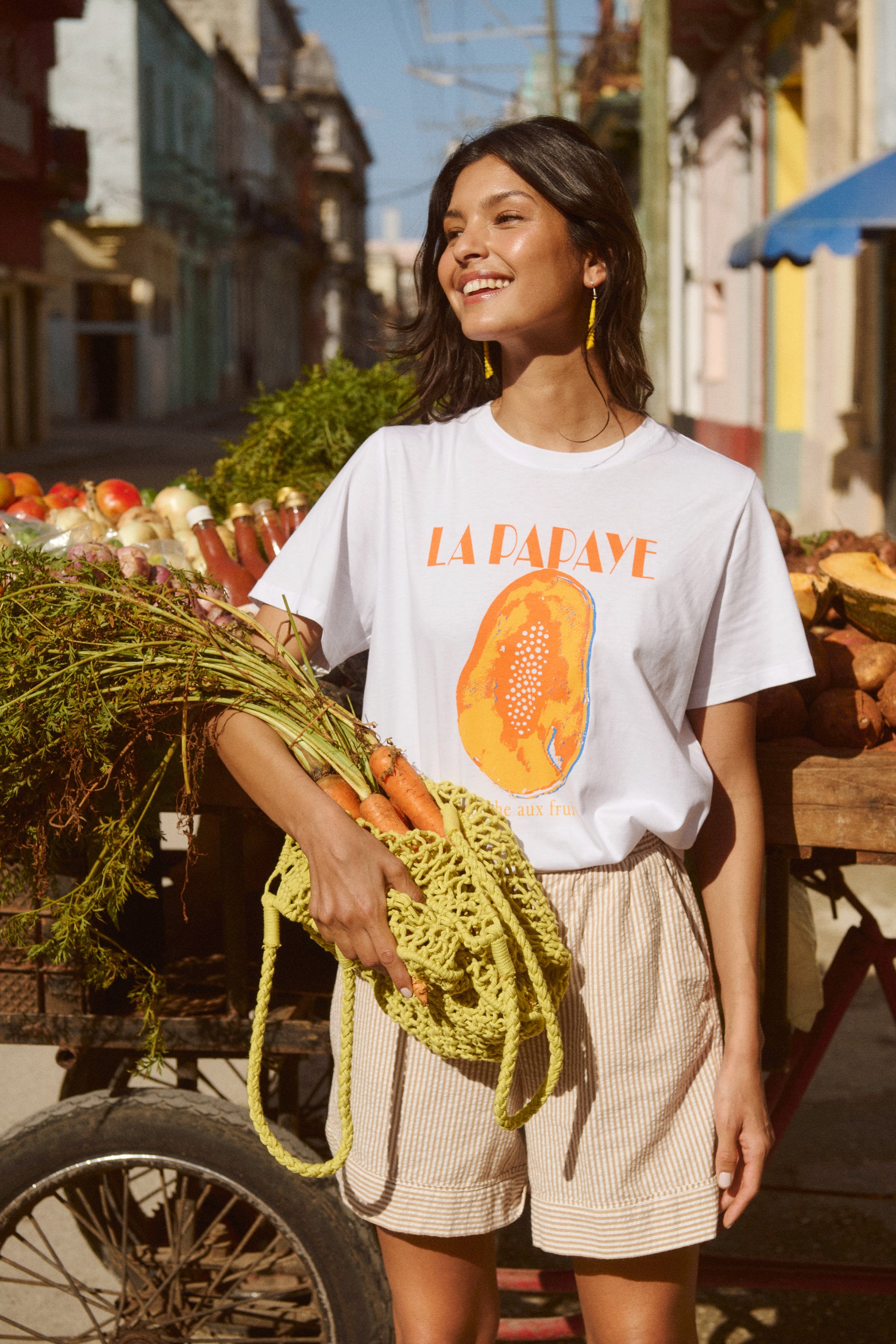 SAINT TROPEZ KIRA STRIPED SHORTS - BROWN SUGAR - LAST SIZE XS