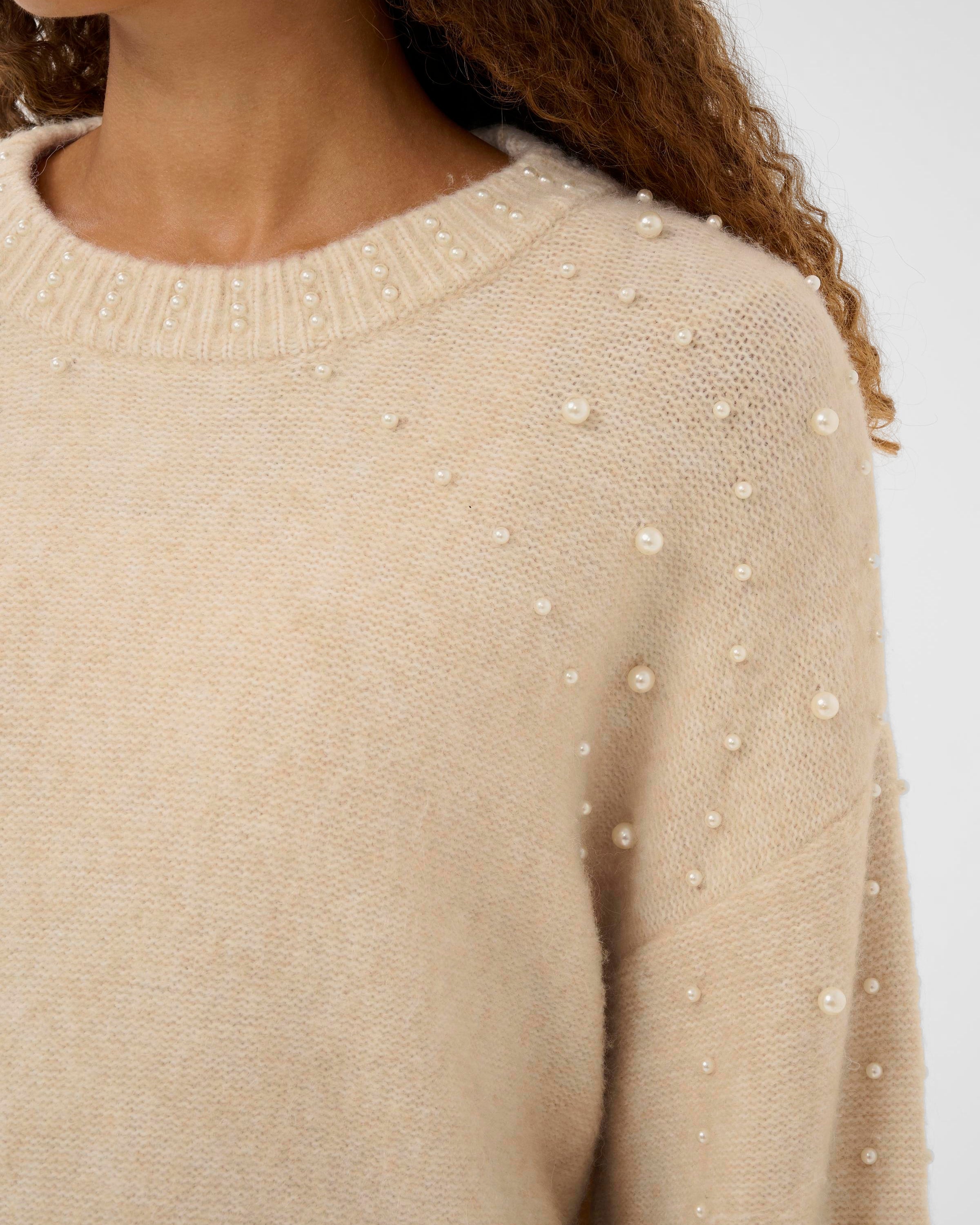 SAINT TROPEZ MADELEINE PEARL SWEATER - BROWN RICE MELANGE