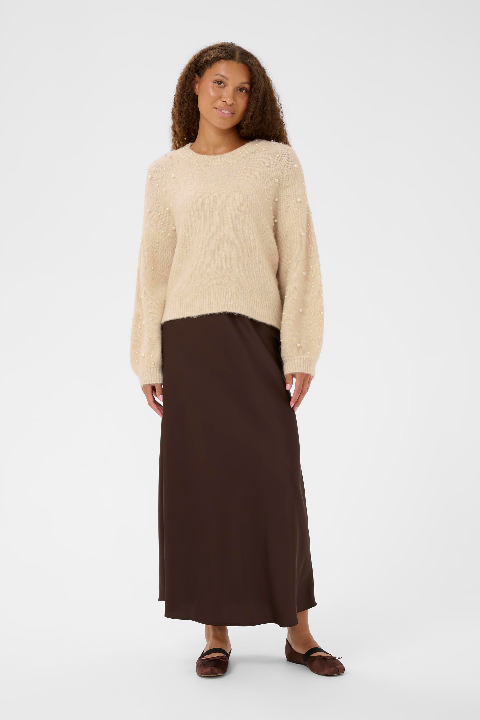SAINT TROPEZ MADELEINE PEARL SWEATER - BROWN RICE MELANGE