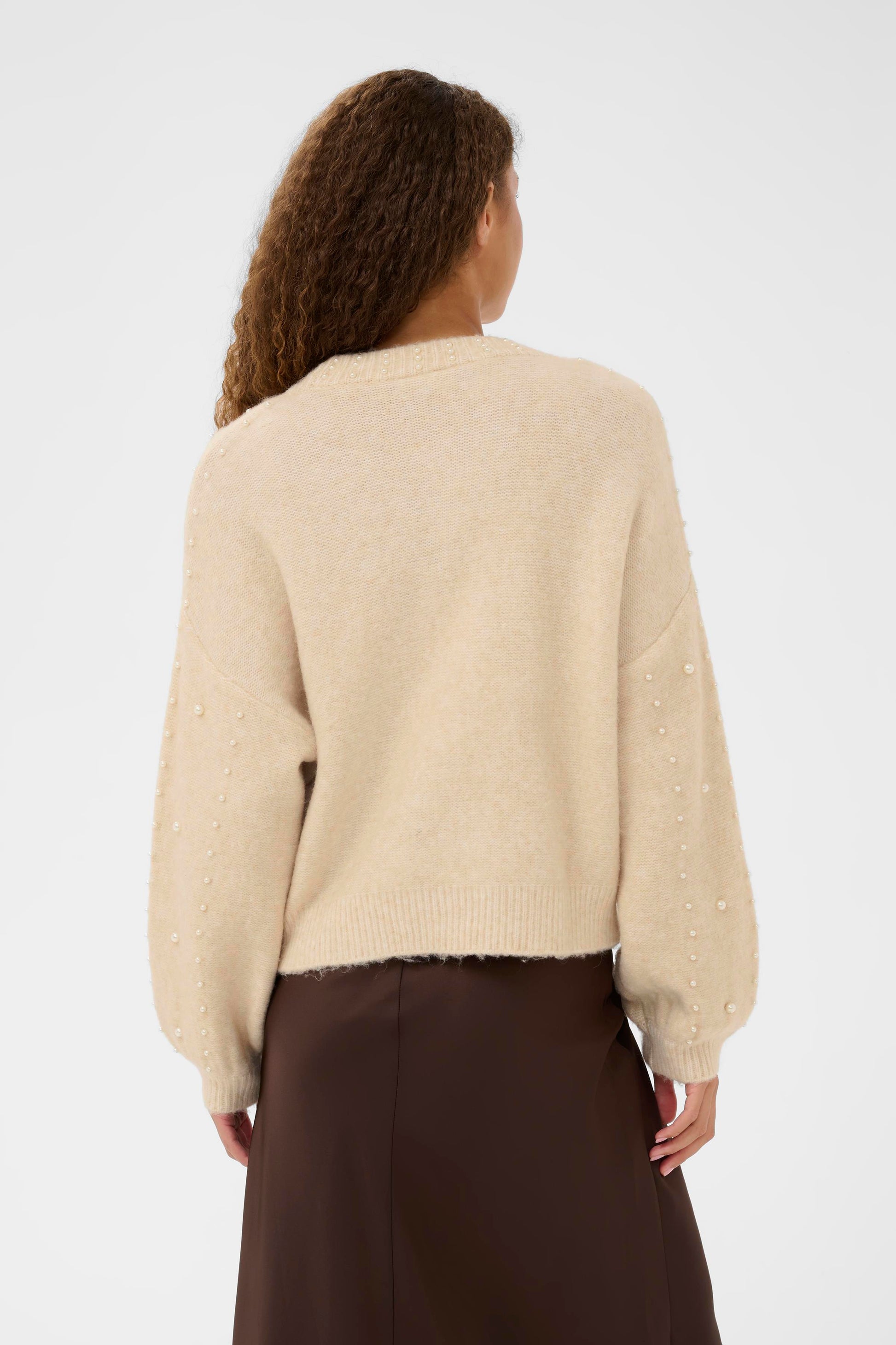 SAINT TROPEZ MADELEINE PEARL SWEATER - BROWN RICE MELANGE