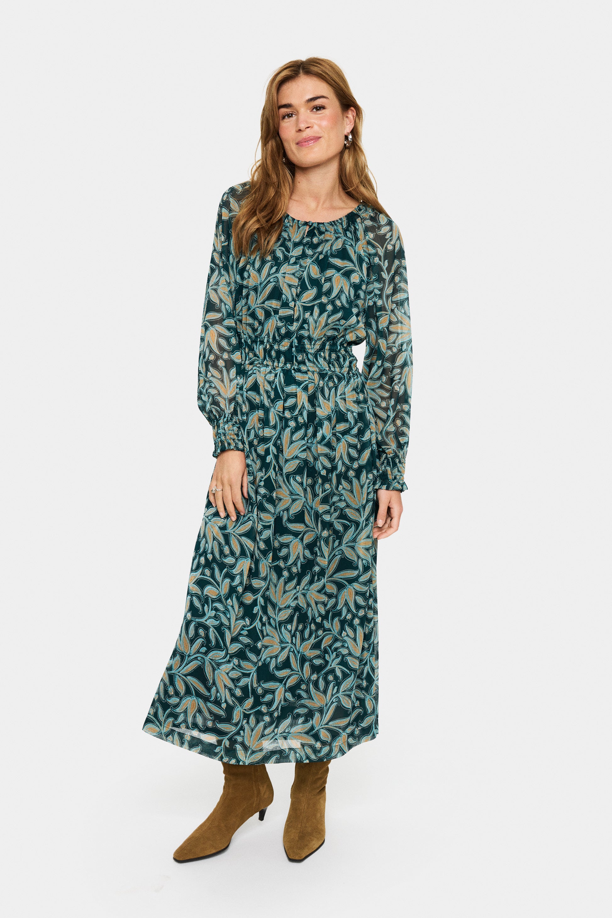 SAINT TROPEZ MAXINE MIDI PRINTED DRESS - PINE AUTUMN