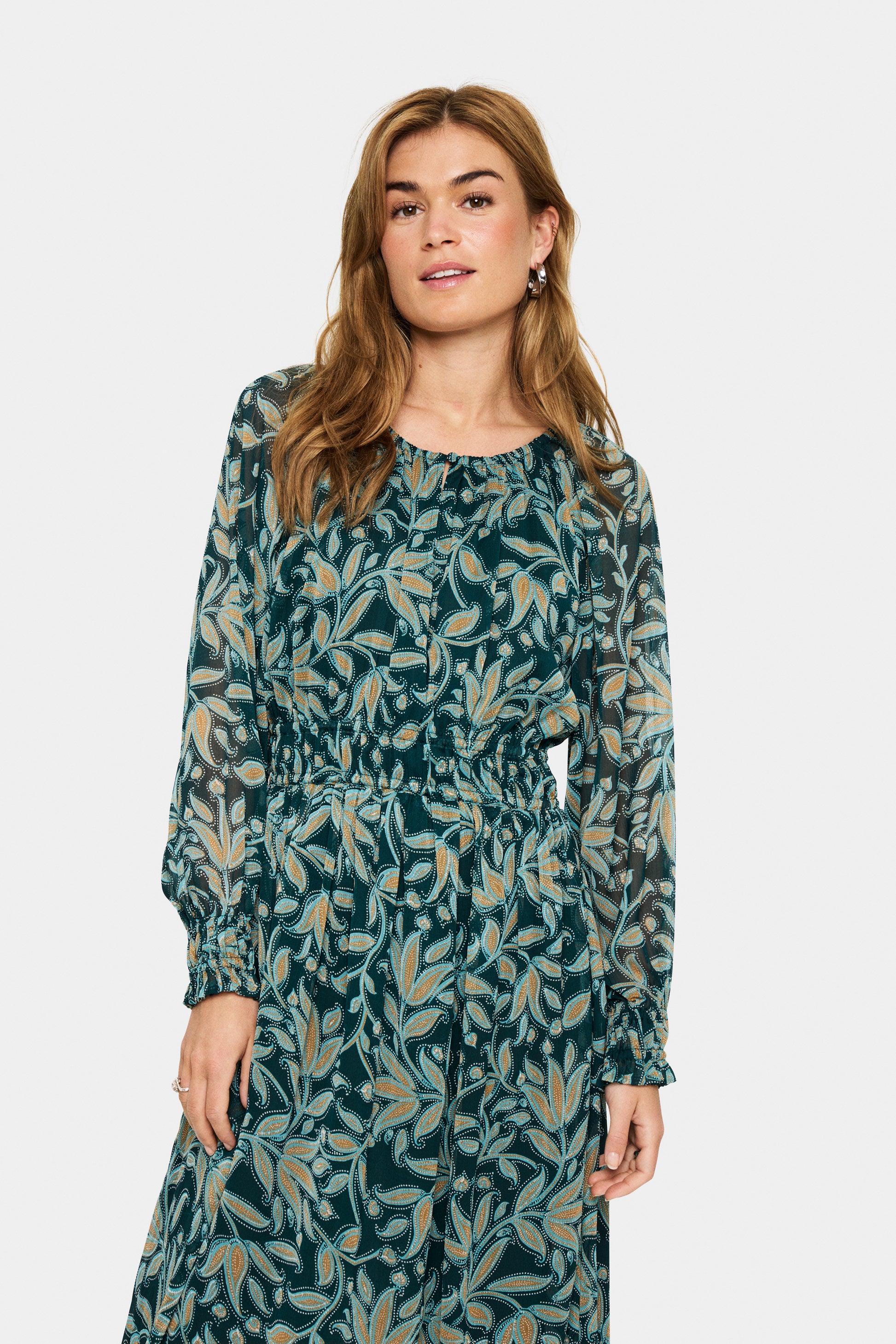 SAINT TROPEZ MAXINE MIDI PRINTED DRESS - PINE AUTUMN