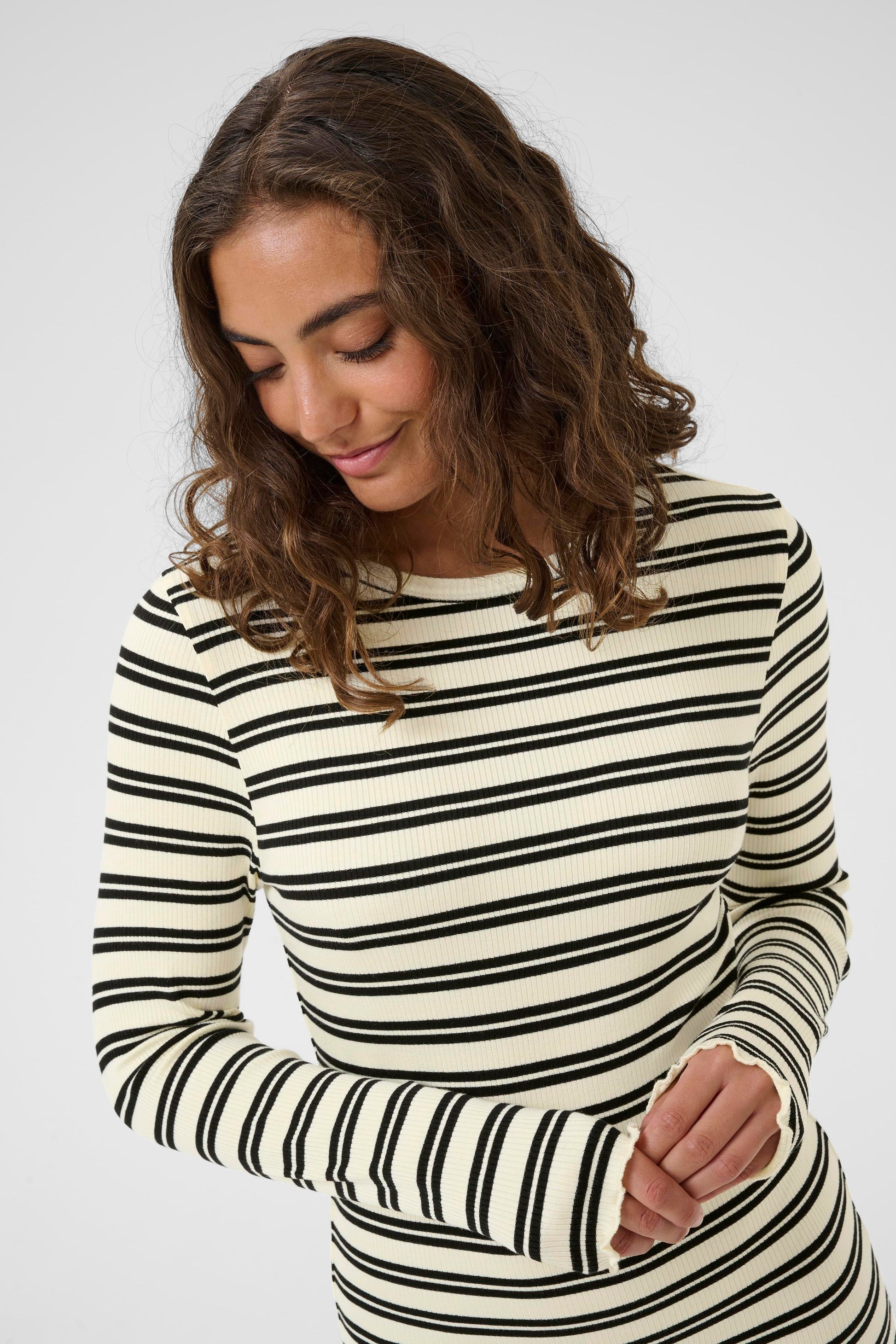 SAINT TROPEZ OLALIA FITTED MIDI DRESS - ICE BLACK STRIPE