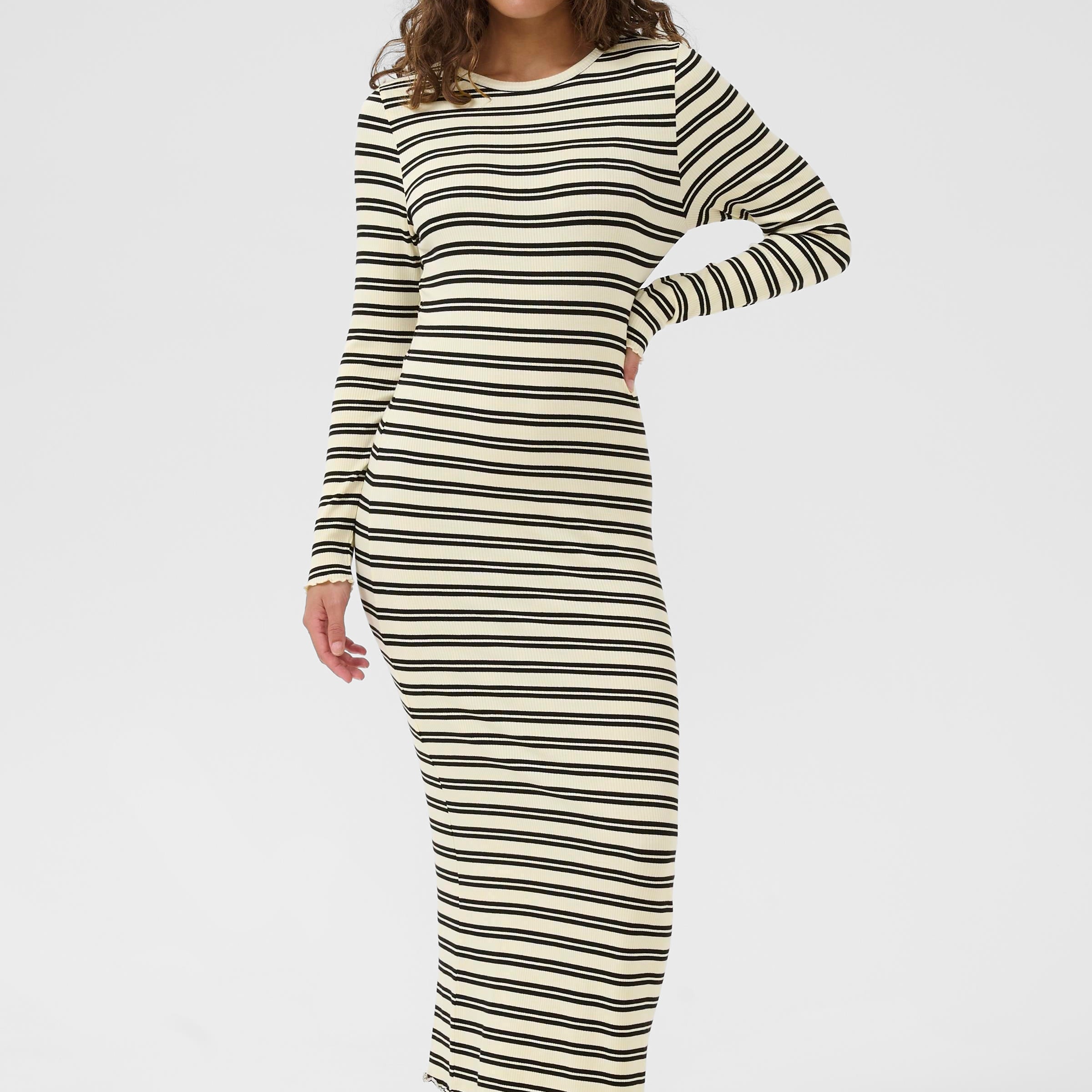 SAINT TROPEZ OLALIA FITTED MIDI DRESS - ICE BLACK STRIPE