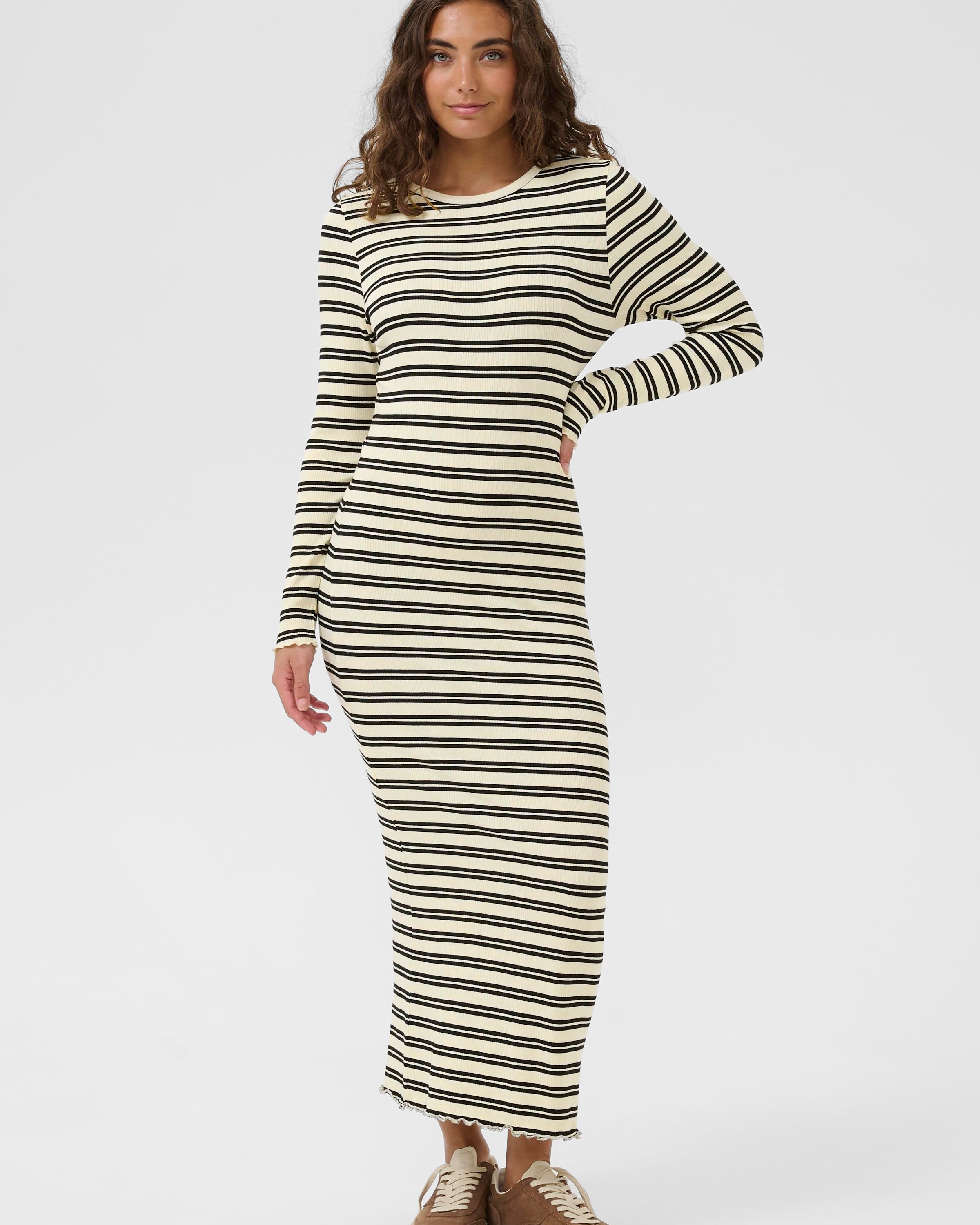 SAINT TROPEZ OLALIA FITTED MIDI DRESS - ICE BLACK STRIPE