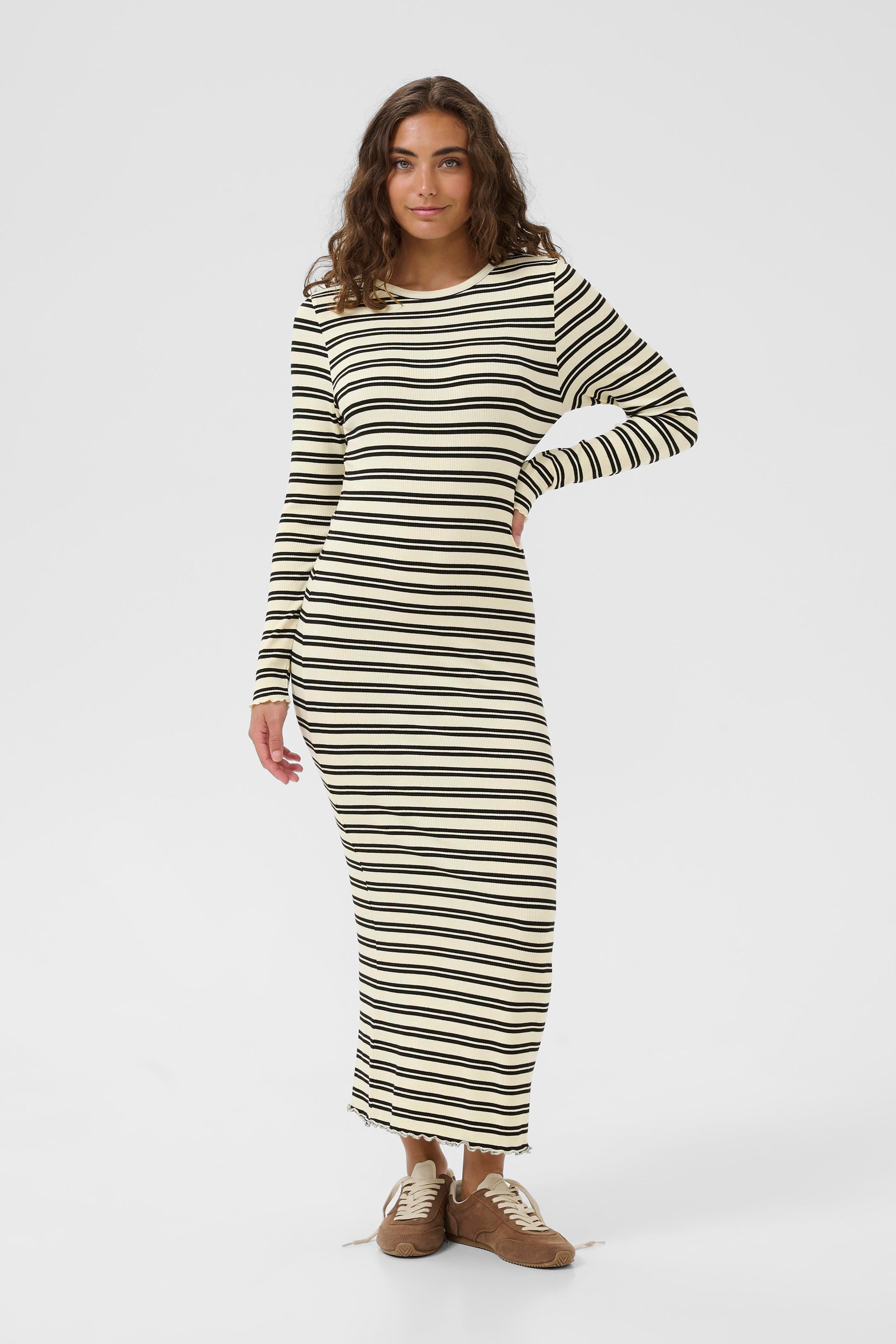 SAINT TROPEZ OLALIA FITTED MIDI DRESS - ICE BLACK STRIPE