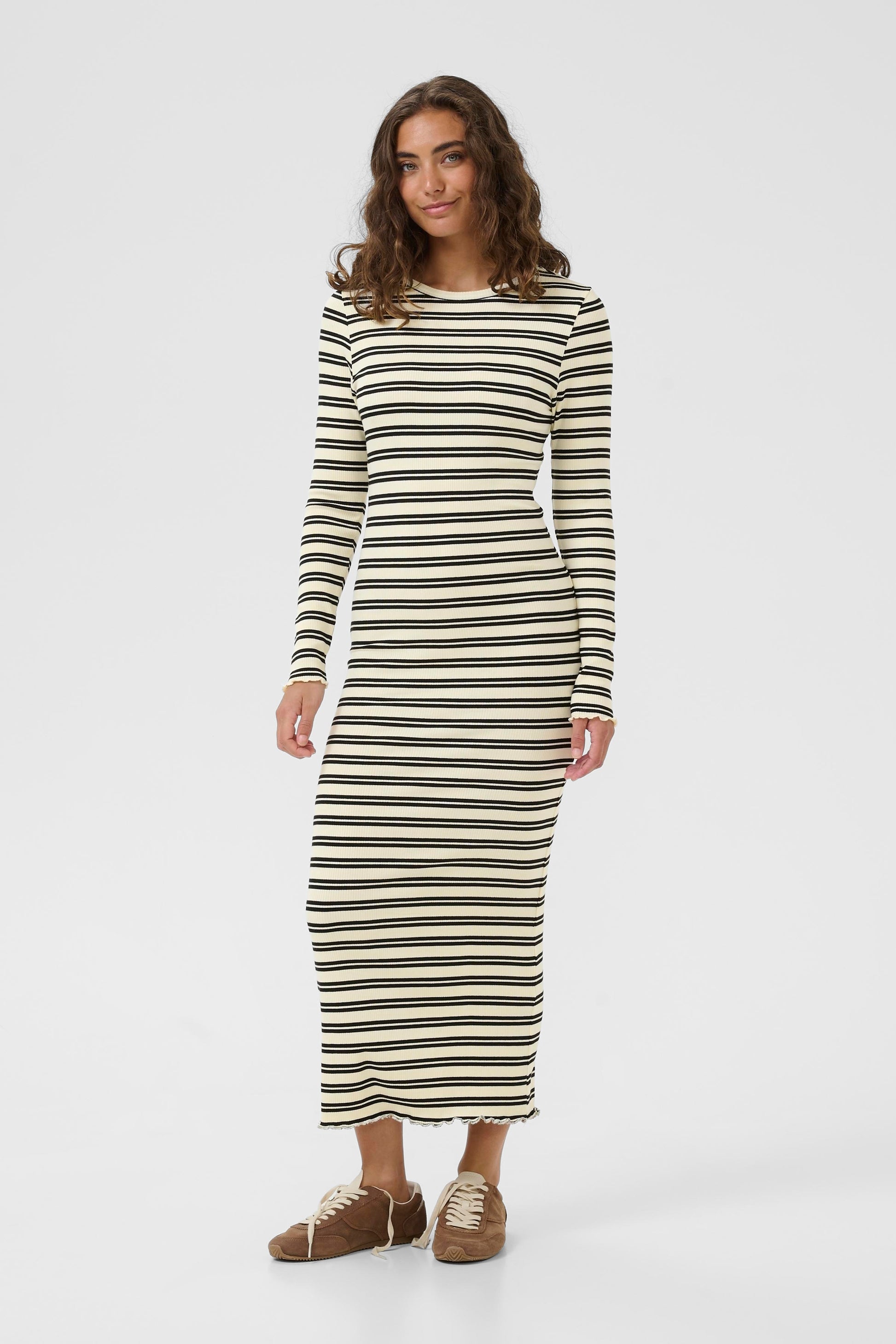 SAINT TROPEZ OLALIA FITTED MIDI DRESS - ICE BLACK STRIPE