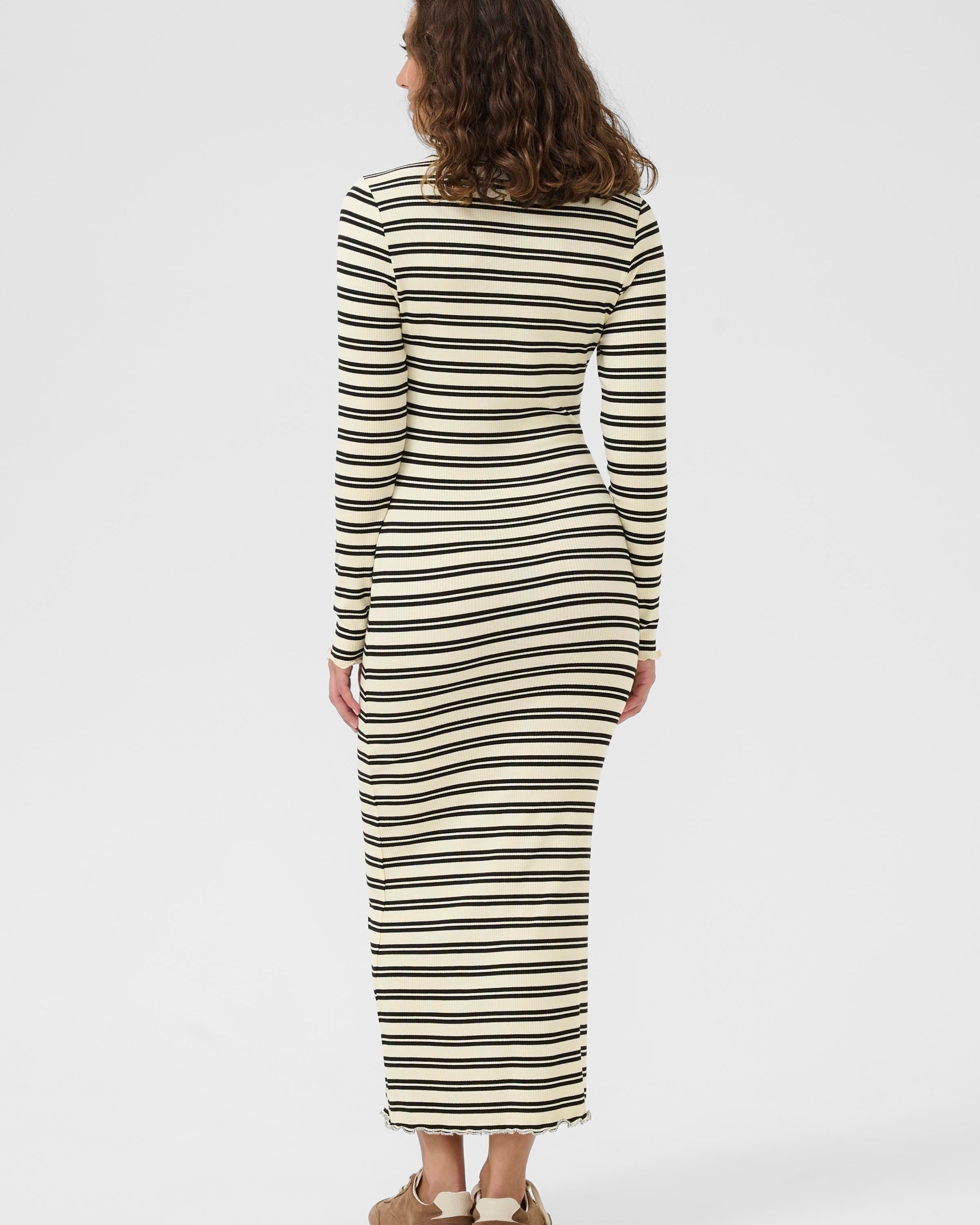 SAINT TROPEZ OLALIA FITTED MIDI DRESS - ICE BLACK STRIPE