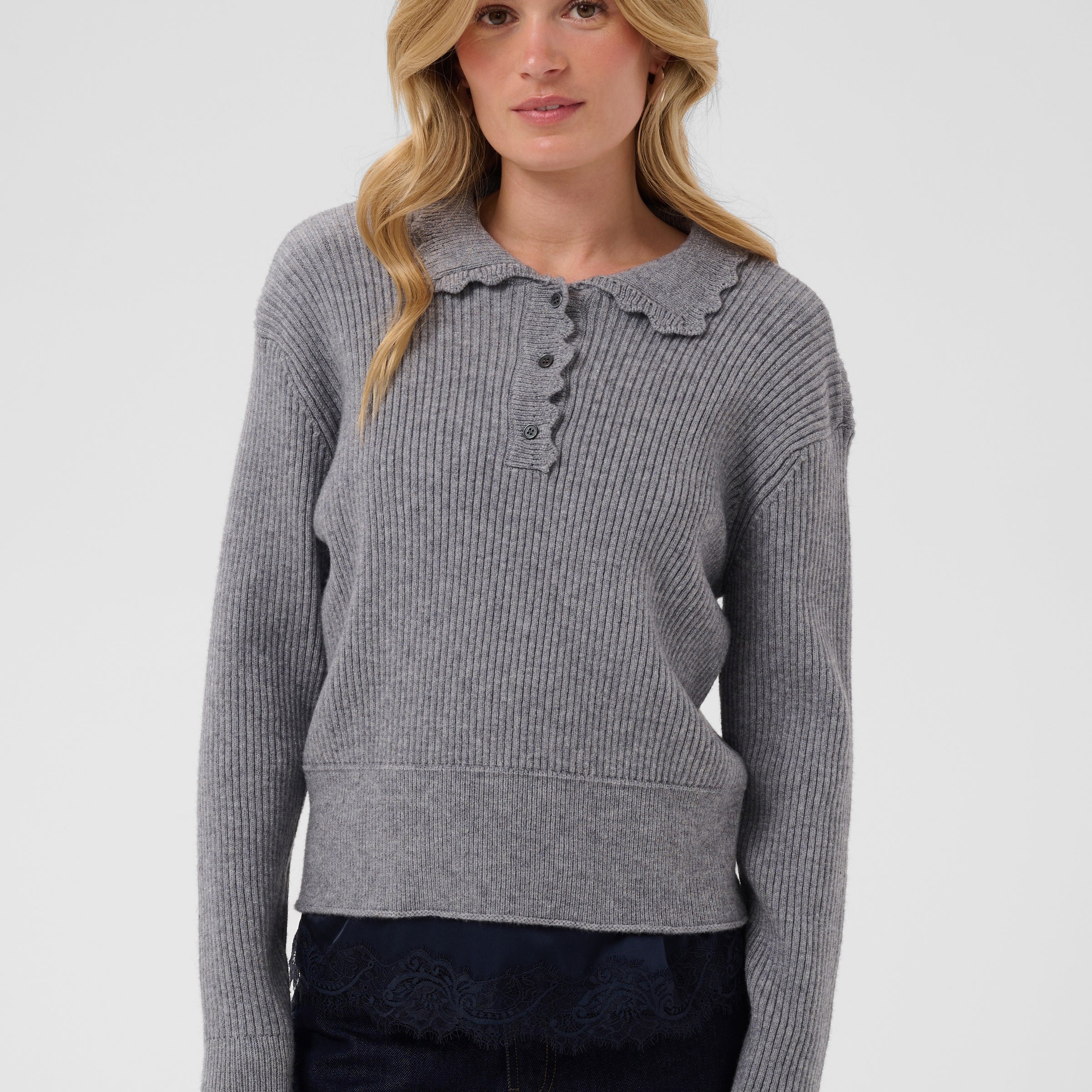 SAINT TROPEZ TRISTEN LS POLO - MIST GREY