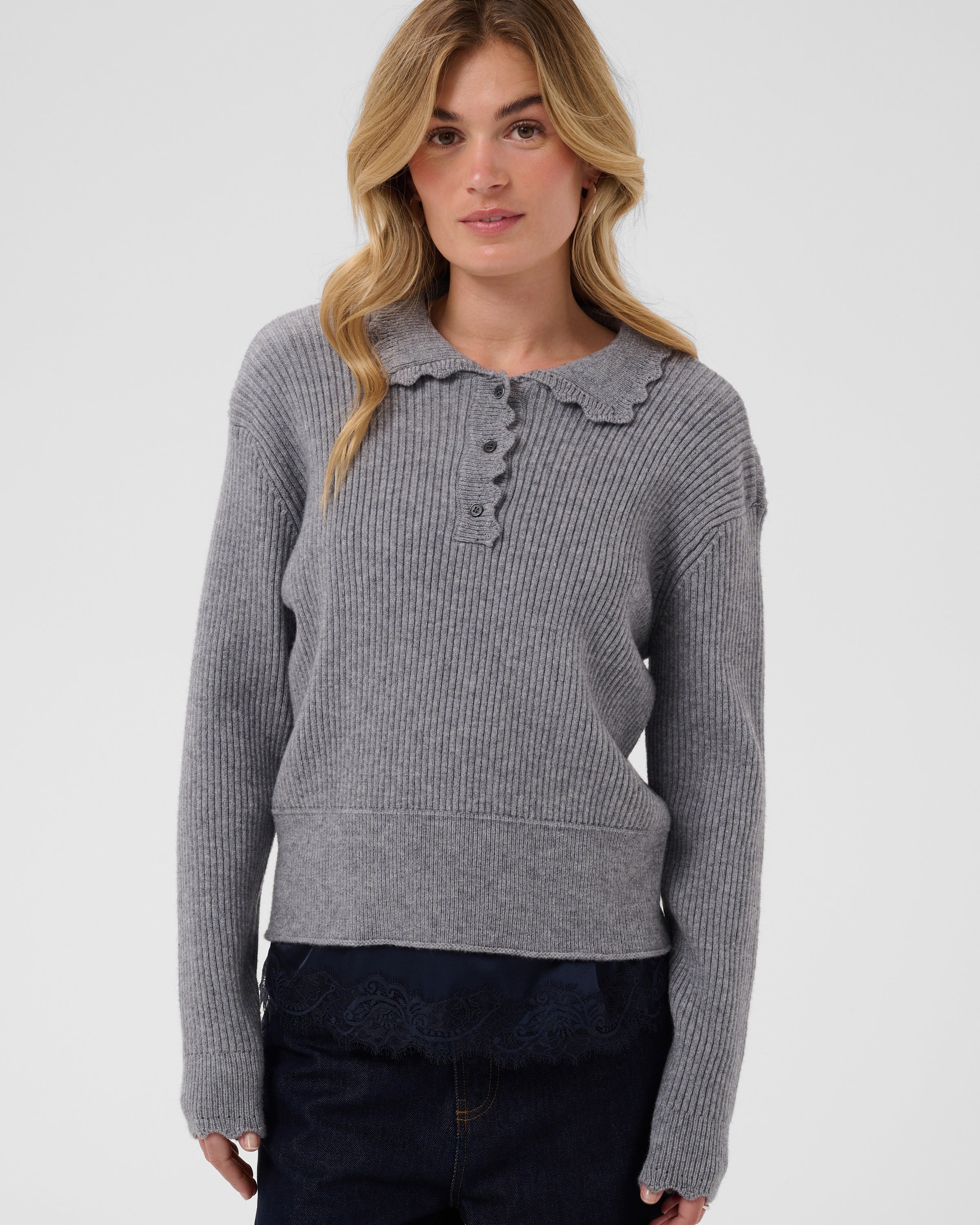 SAINT TROPEZ TRISTEN LS POLO - MIST GREY