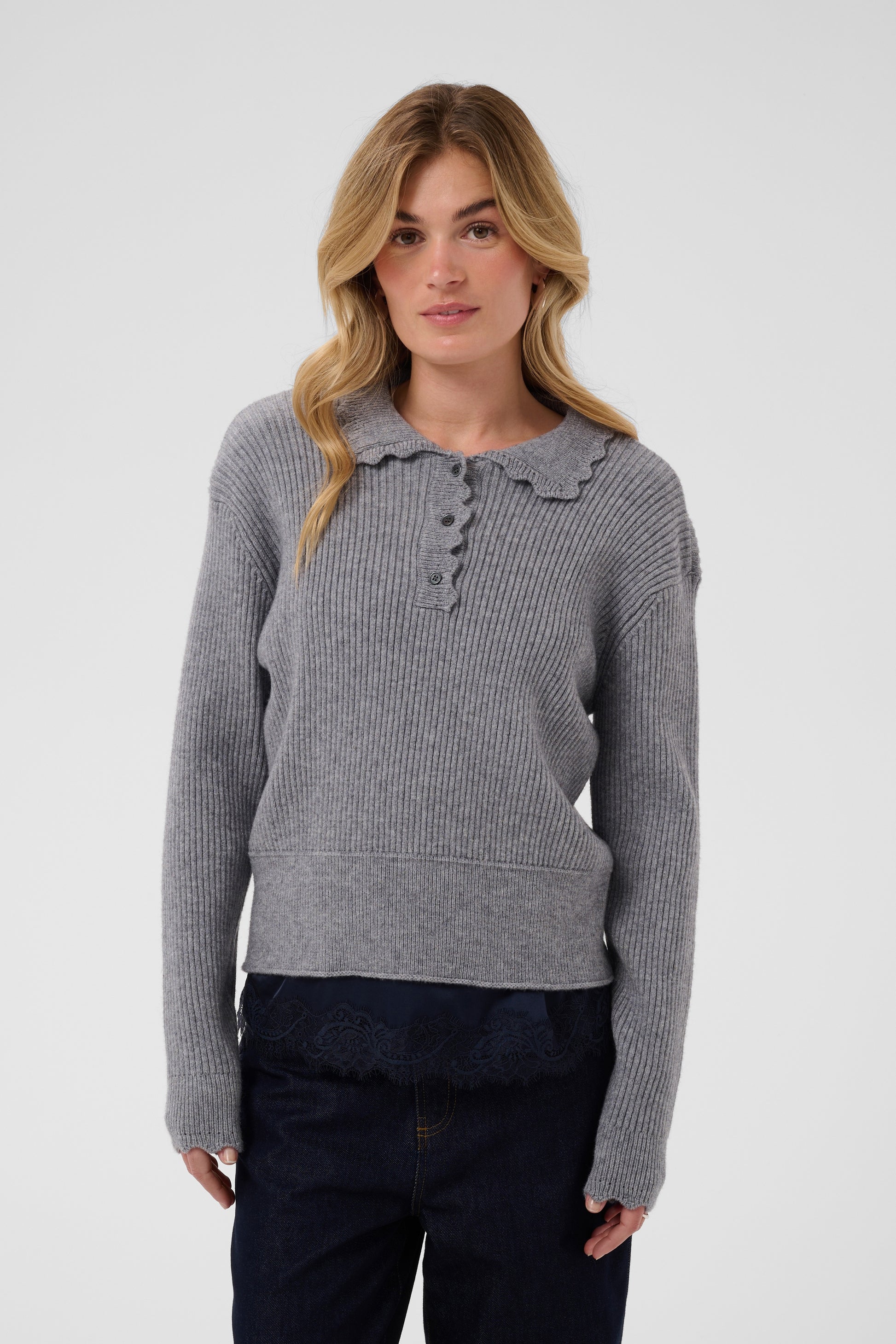 SAINT TROPEZ TRISTEN LS POLO - MIST GREY